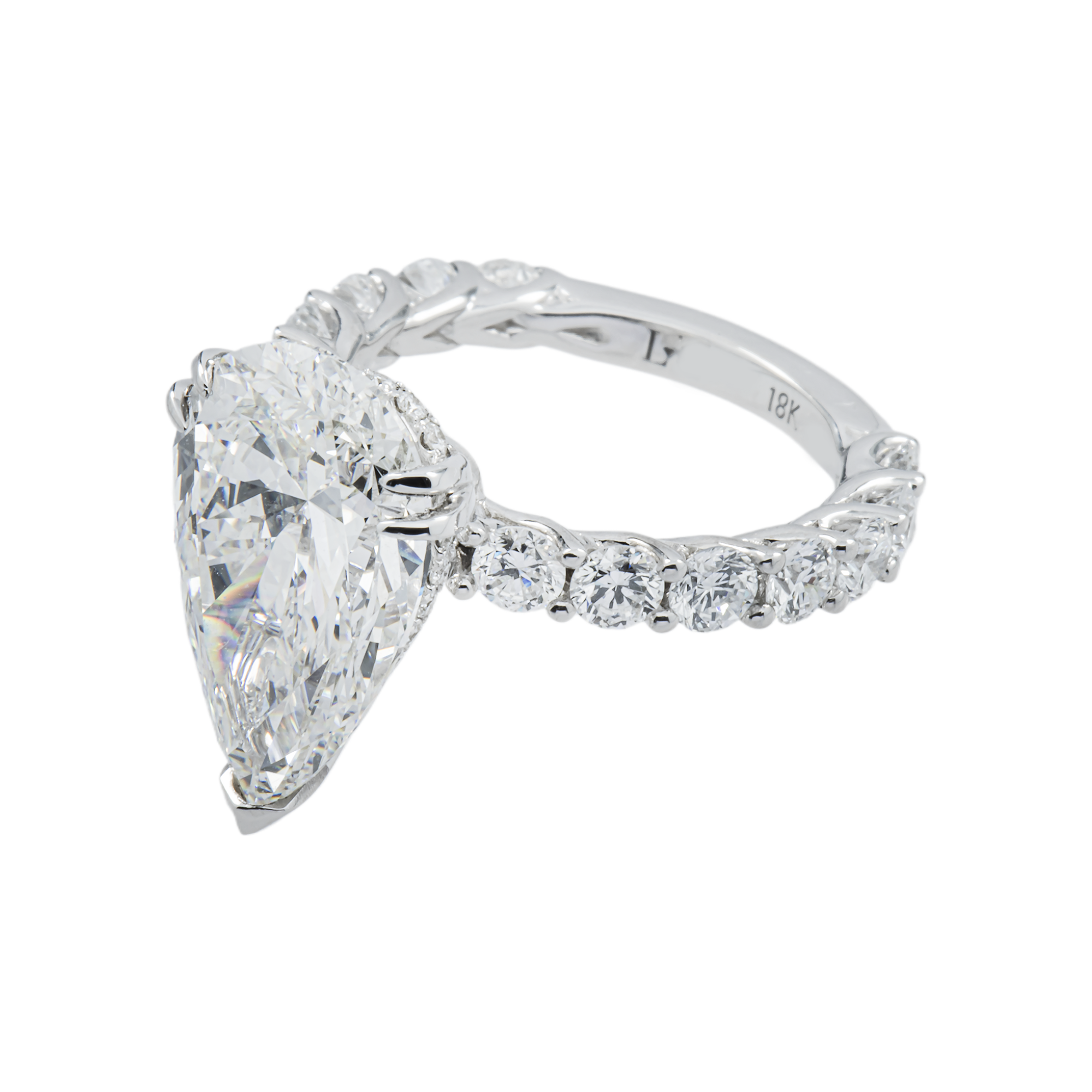 18K White Gold 6.05ct Pear Cut Diamond Engagement Ring 8.05ctw