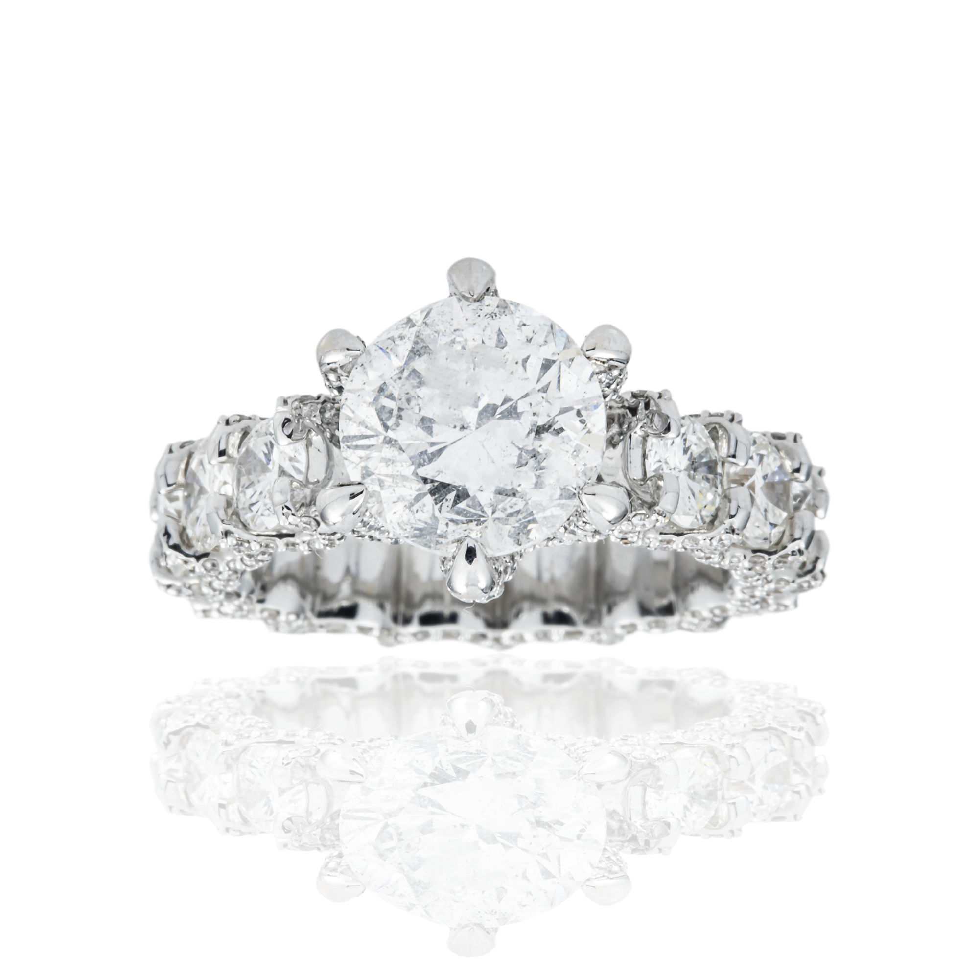 18K White Gold 6-Prong 3.06ct Round Diamond Engagement Ring 7.26ctw