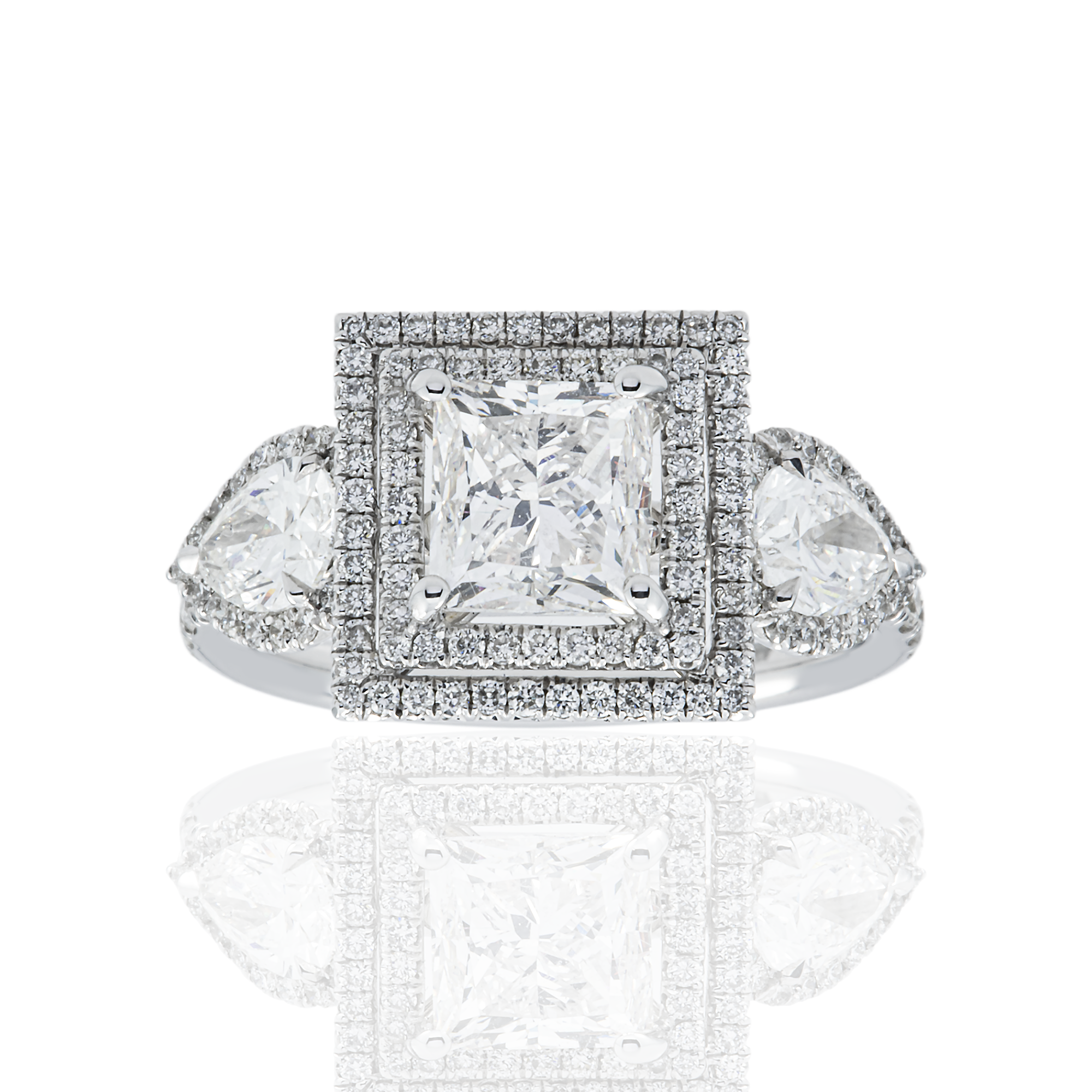 18K White Gold 1.50ct Princess Diamond Engagement Ring 3.45ctw
