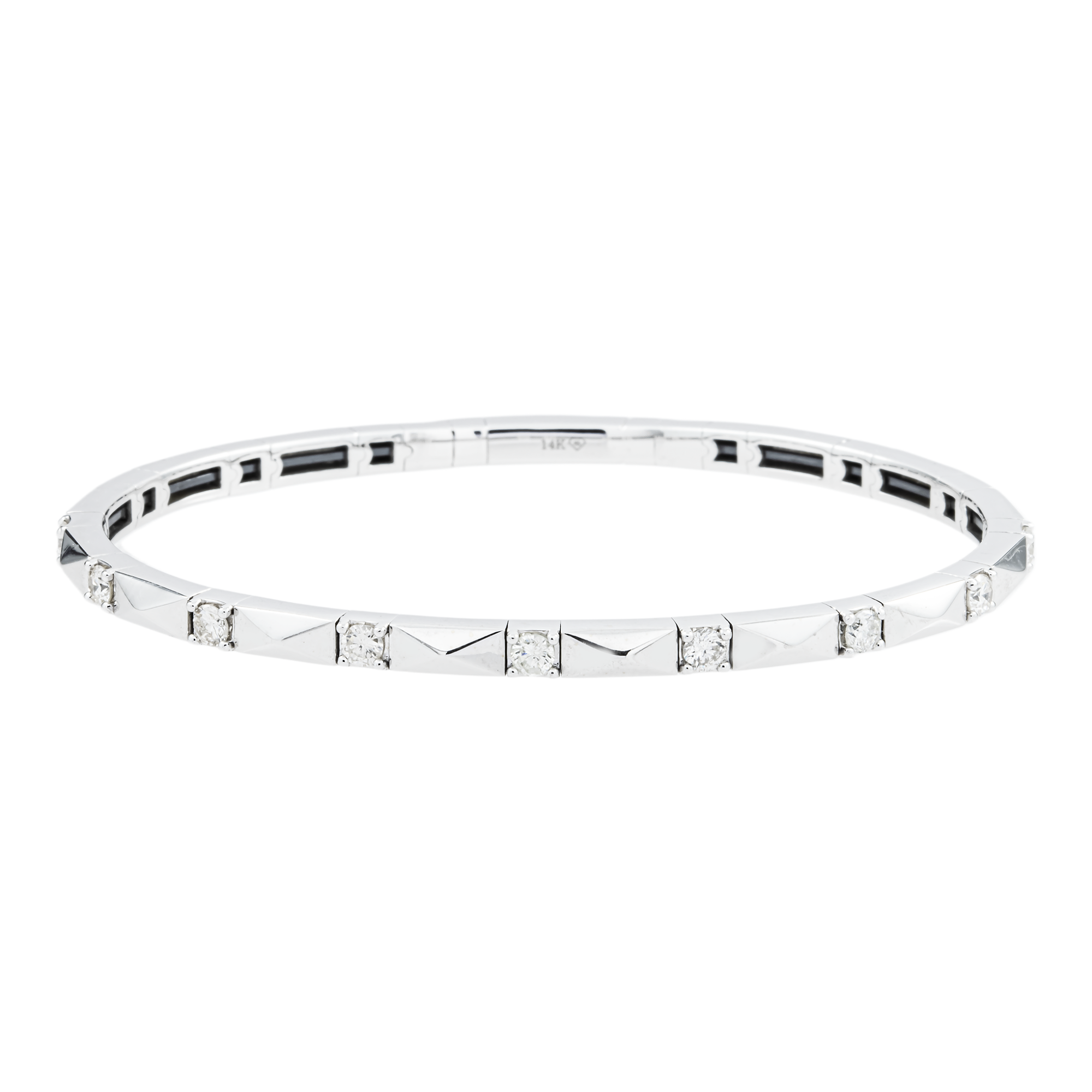 14K White Gold Round Diamond Bangle Bracelet 0.87ct