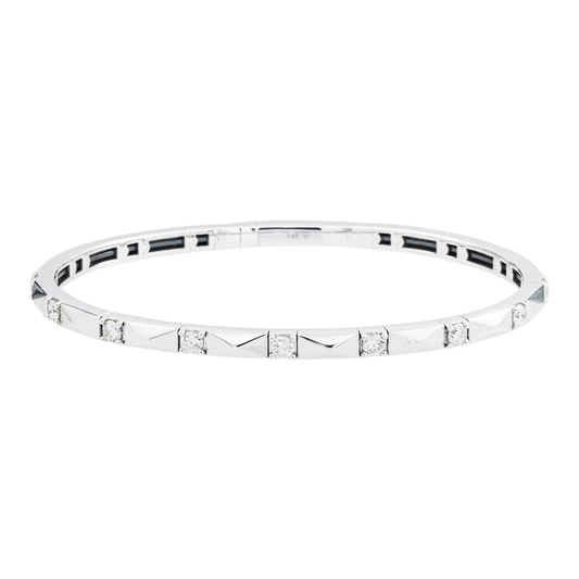 14K White Gold Round Diamond Bangle Bracelet 0.87ct