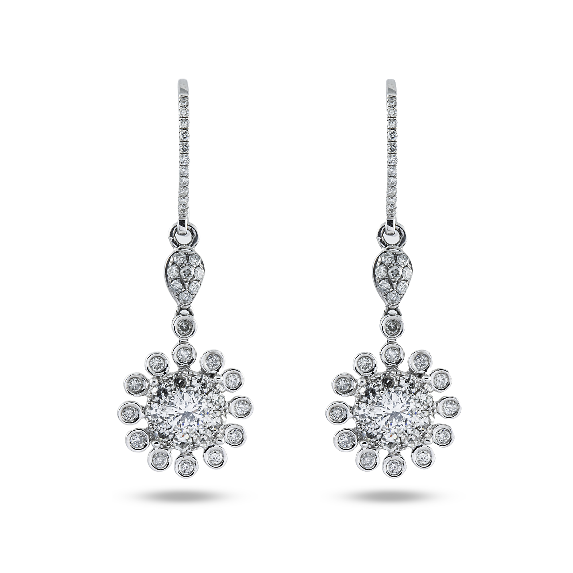 14K White Gold Round Diamond Sun Drop Earrings 1.82ctw