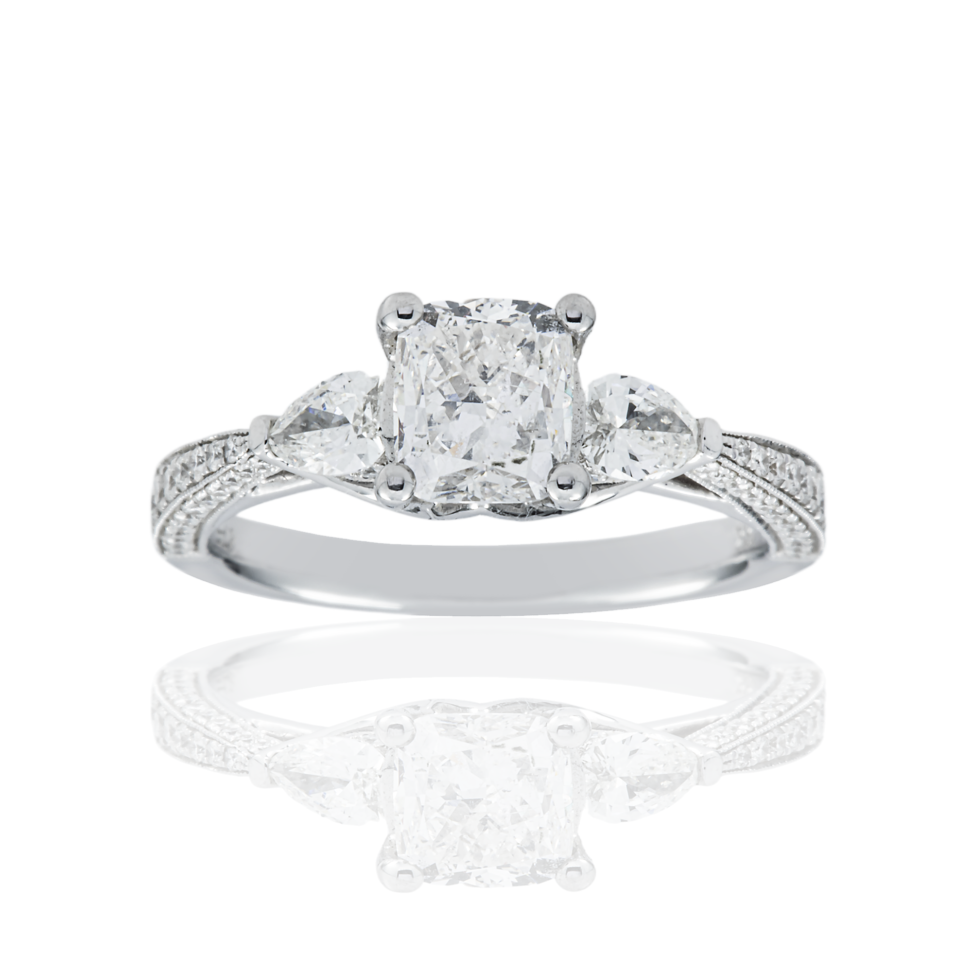 18K White Gold 1.02ct Cushion Cut Diamond Engagement Ring 1.77ctw