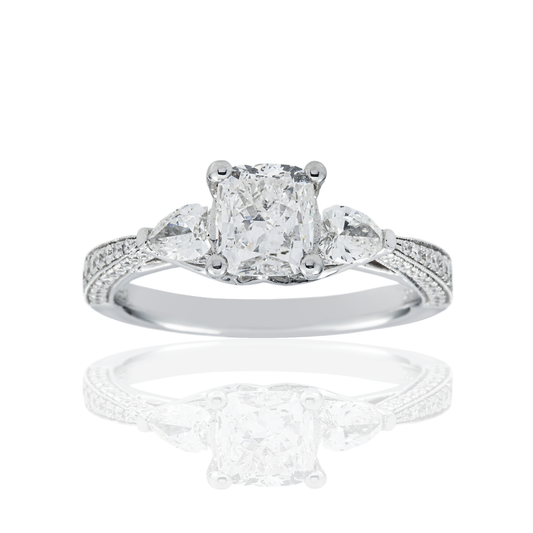 18K White Gold 1.02ct Cushion Cut Diamond Engagement Ring 1.77ctw