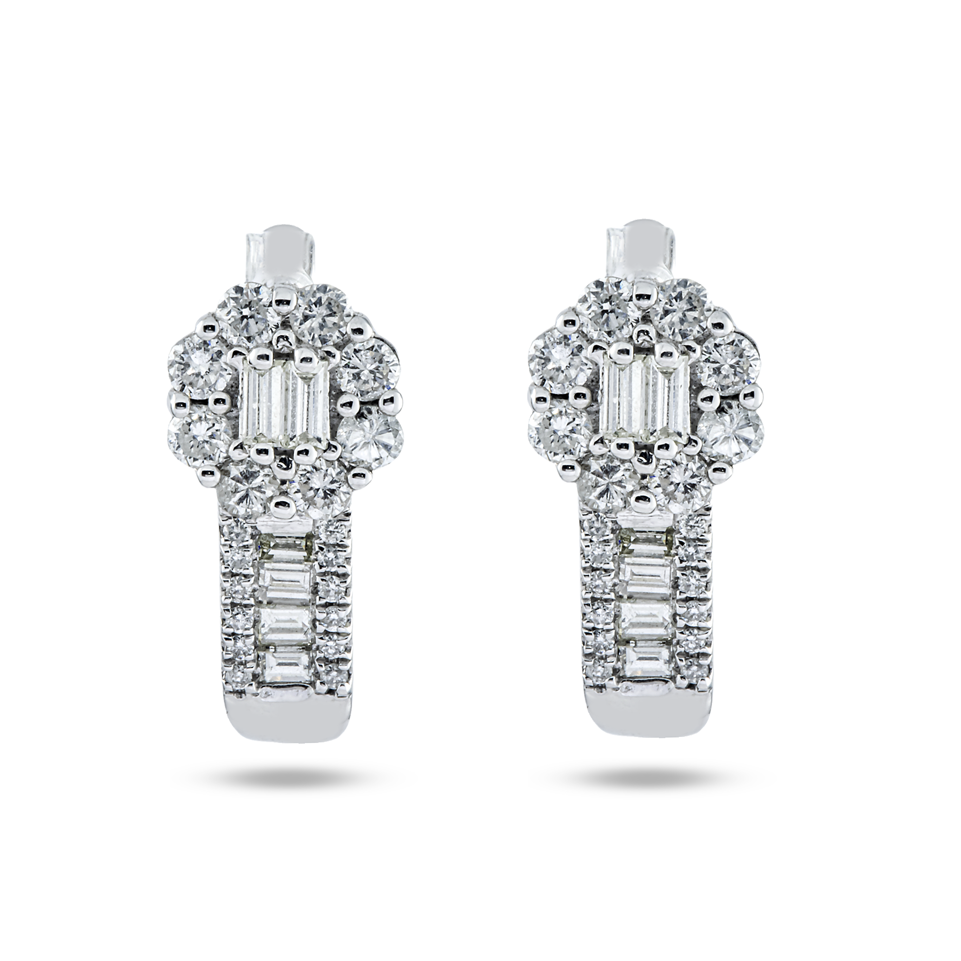 14K White Gold Emerald & Round Diamond Stud Earrings 1.25ctw