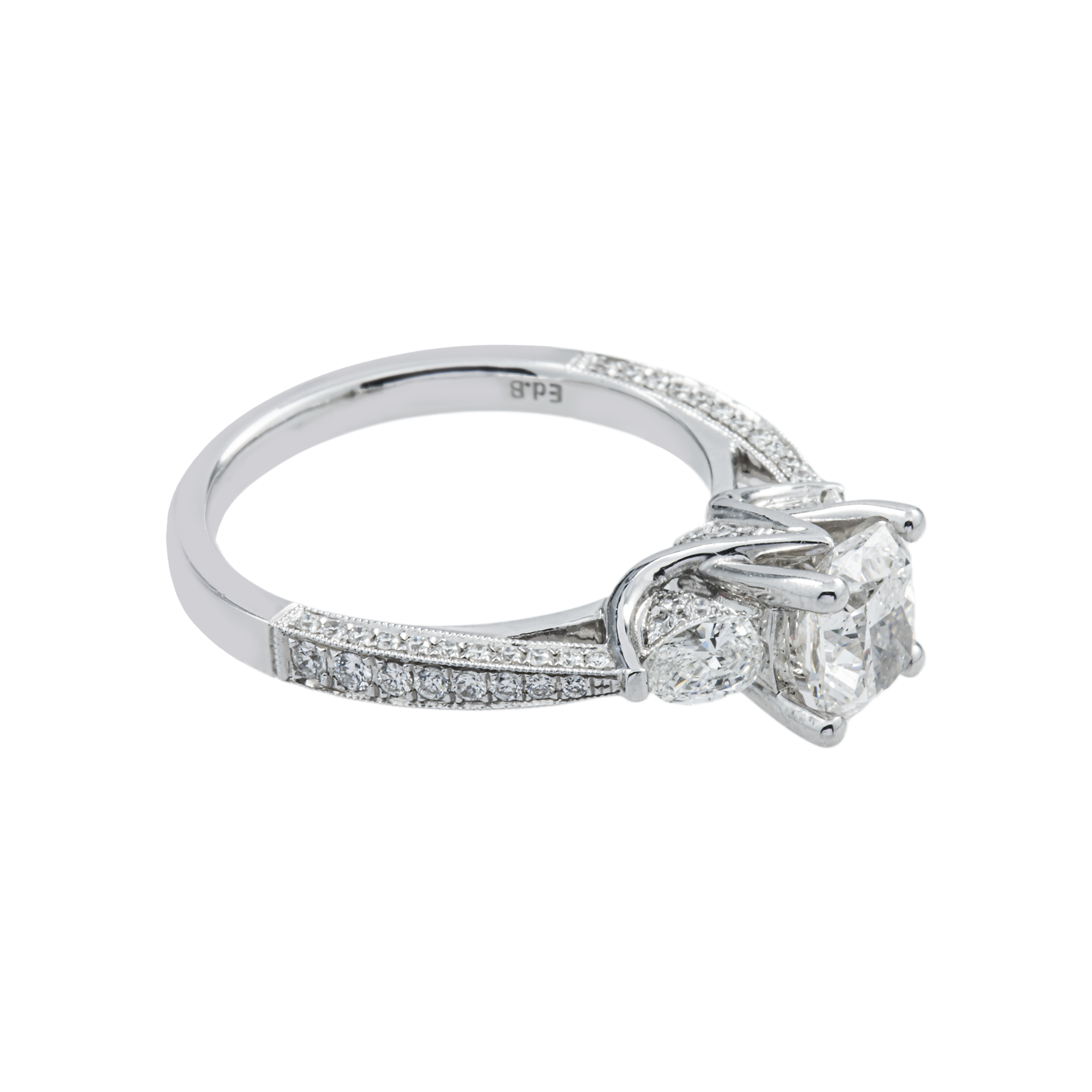 18K White Gold 1.02ct Cushion Cut Diamond Engagement Ring 1.77ctw