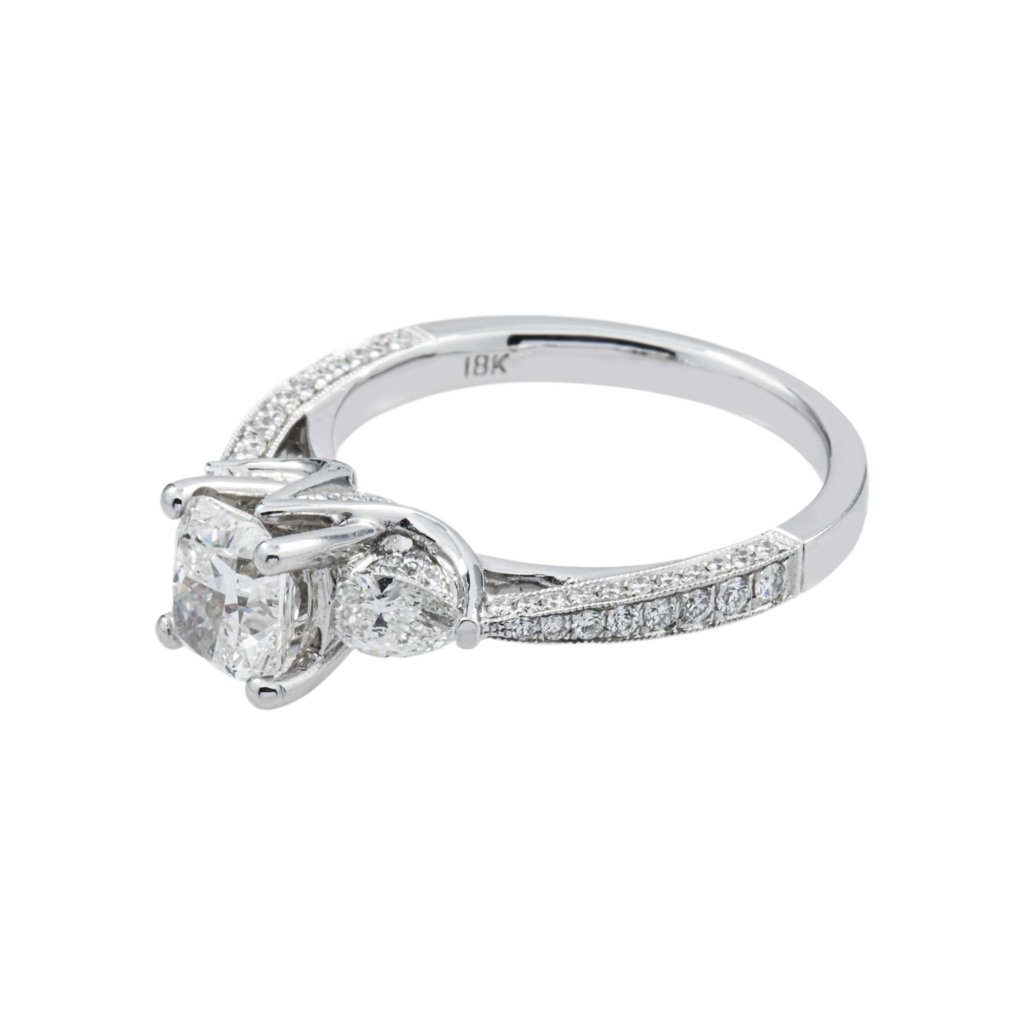 18K White Gold 1.02ct Cushion Cut Diamond Engagement Ring 1.77ctw