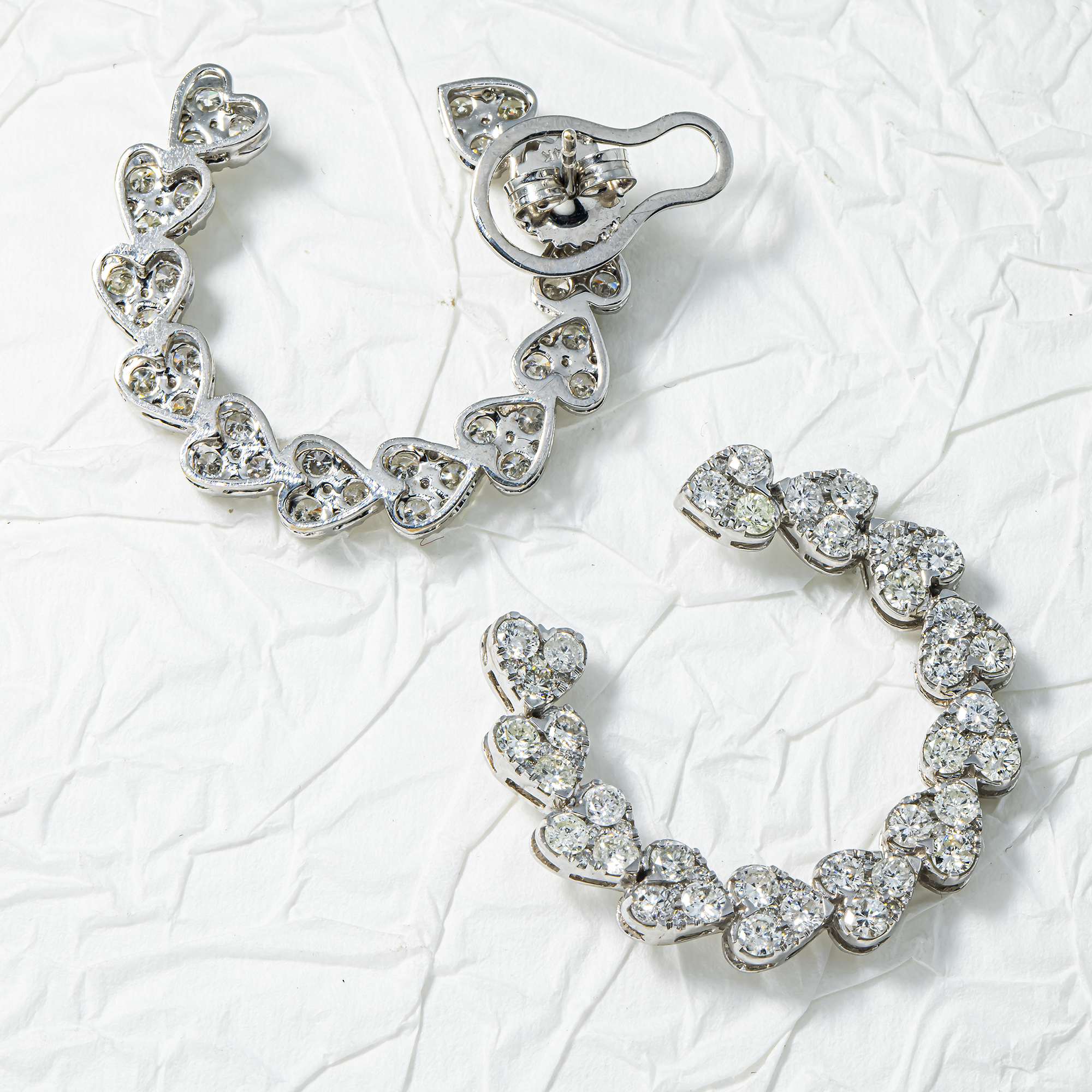 14K White Gold Round Diamond Open Hoop Heart Earrings 4.95ctw