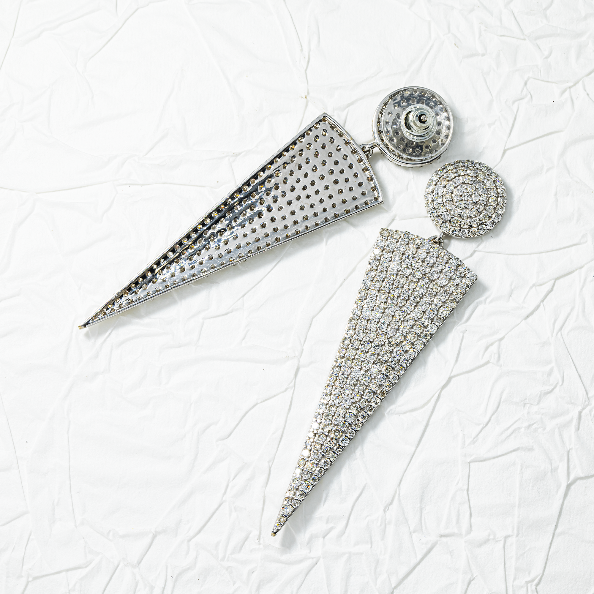 14K White Gold Pave Set Round Diamond Drop Earrings 5.37ctw