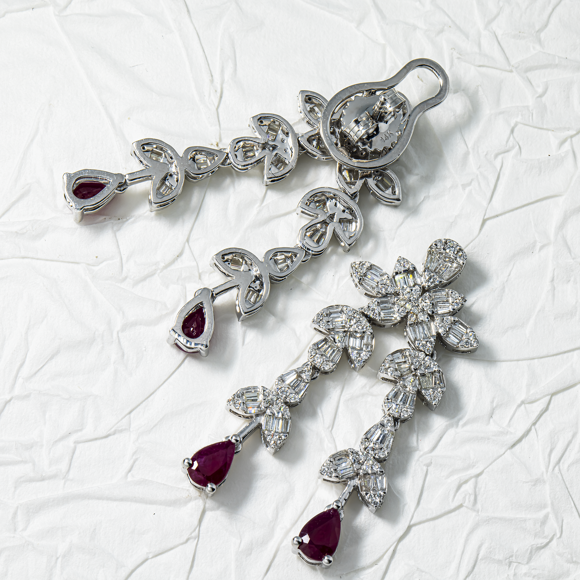 14K White Gold Ruby & Diamond Drop Earrings 4.29ctw