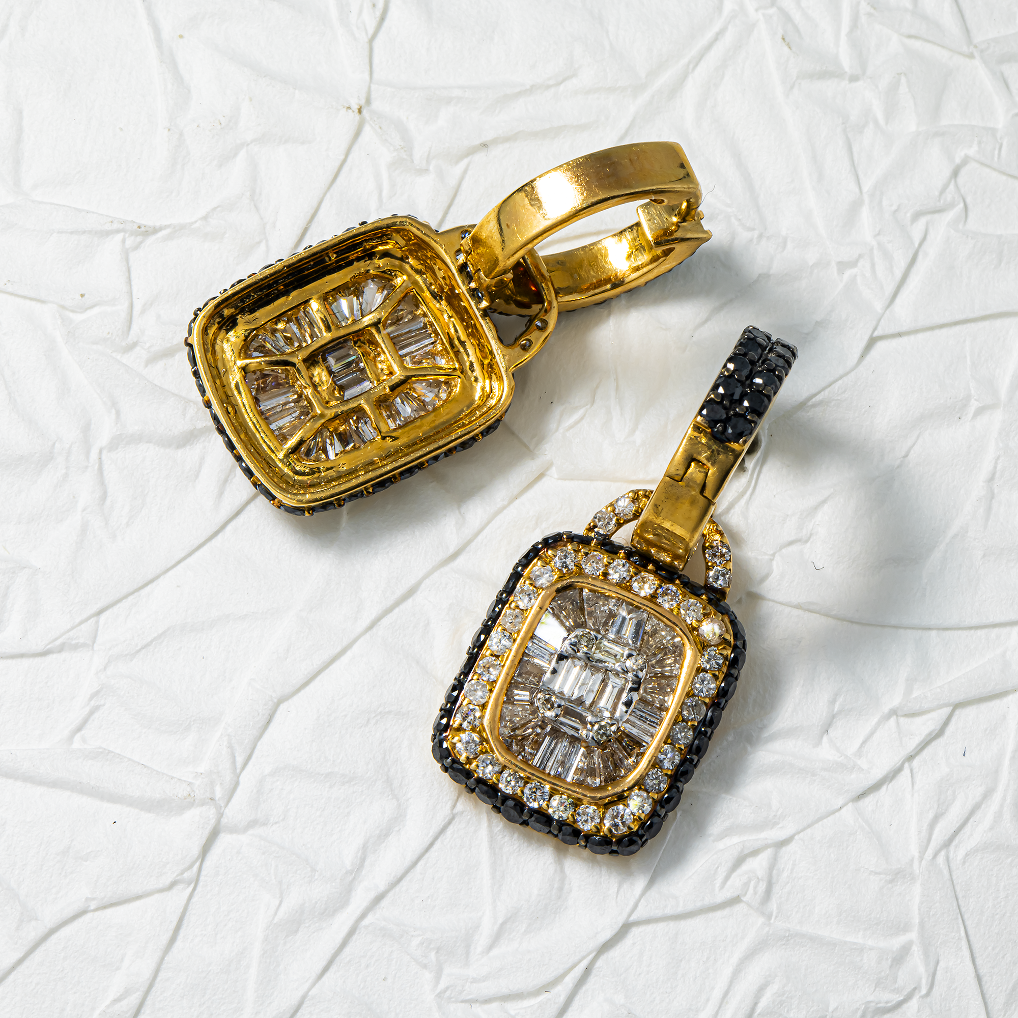 14K Yellow Gold Black & White Diamond Huggie Drop Earrings 3.60ctw