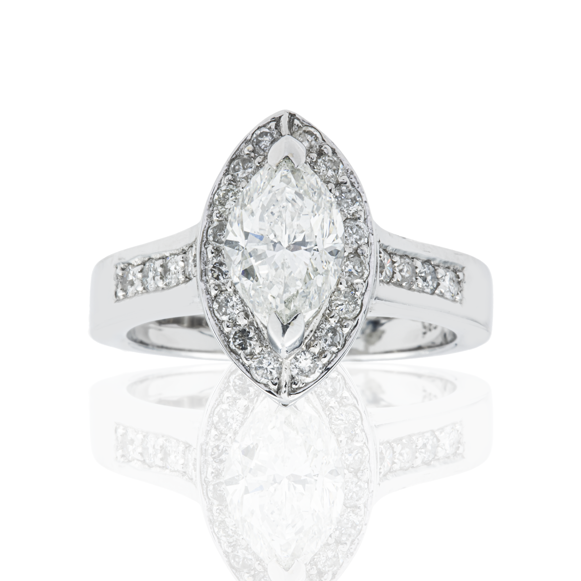 14K White Gold Marquise Cut Diamond Engagement Ring 1.98ct