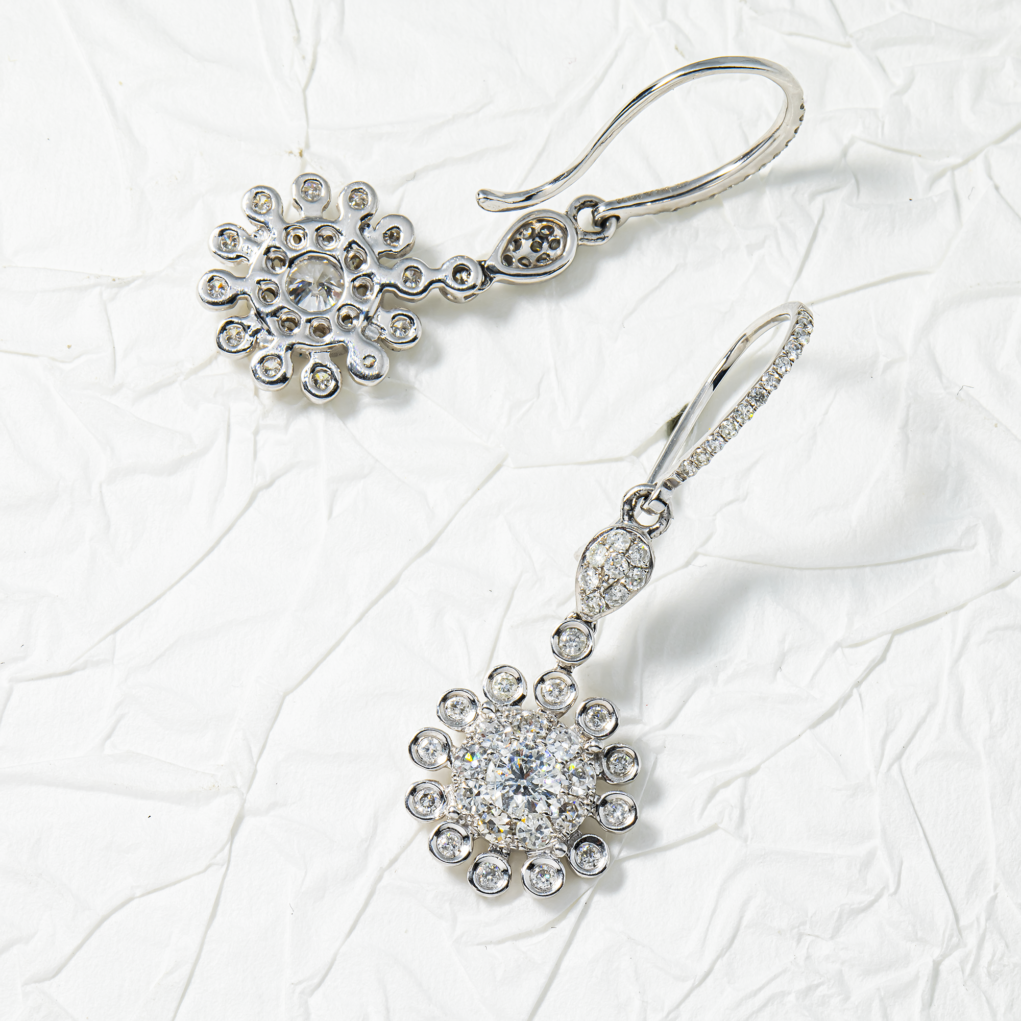 14K White Gold Round Diamond Sun Drop Earrings 1.82ctw