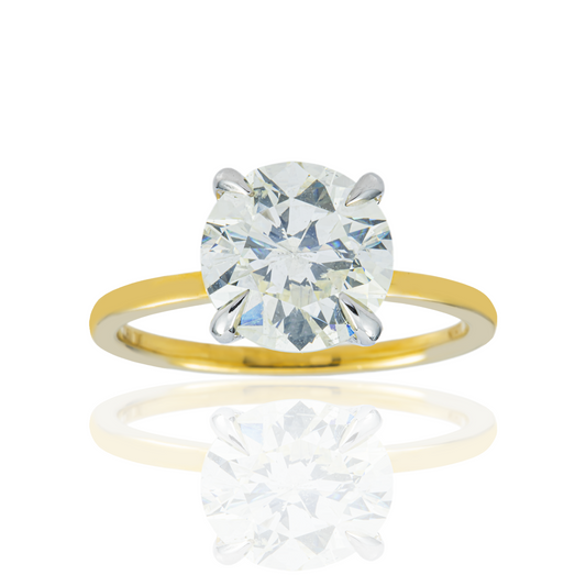 18K Yellow Gold 3.0ct Round Diamond Engagement Ring 3.08ct