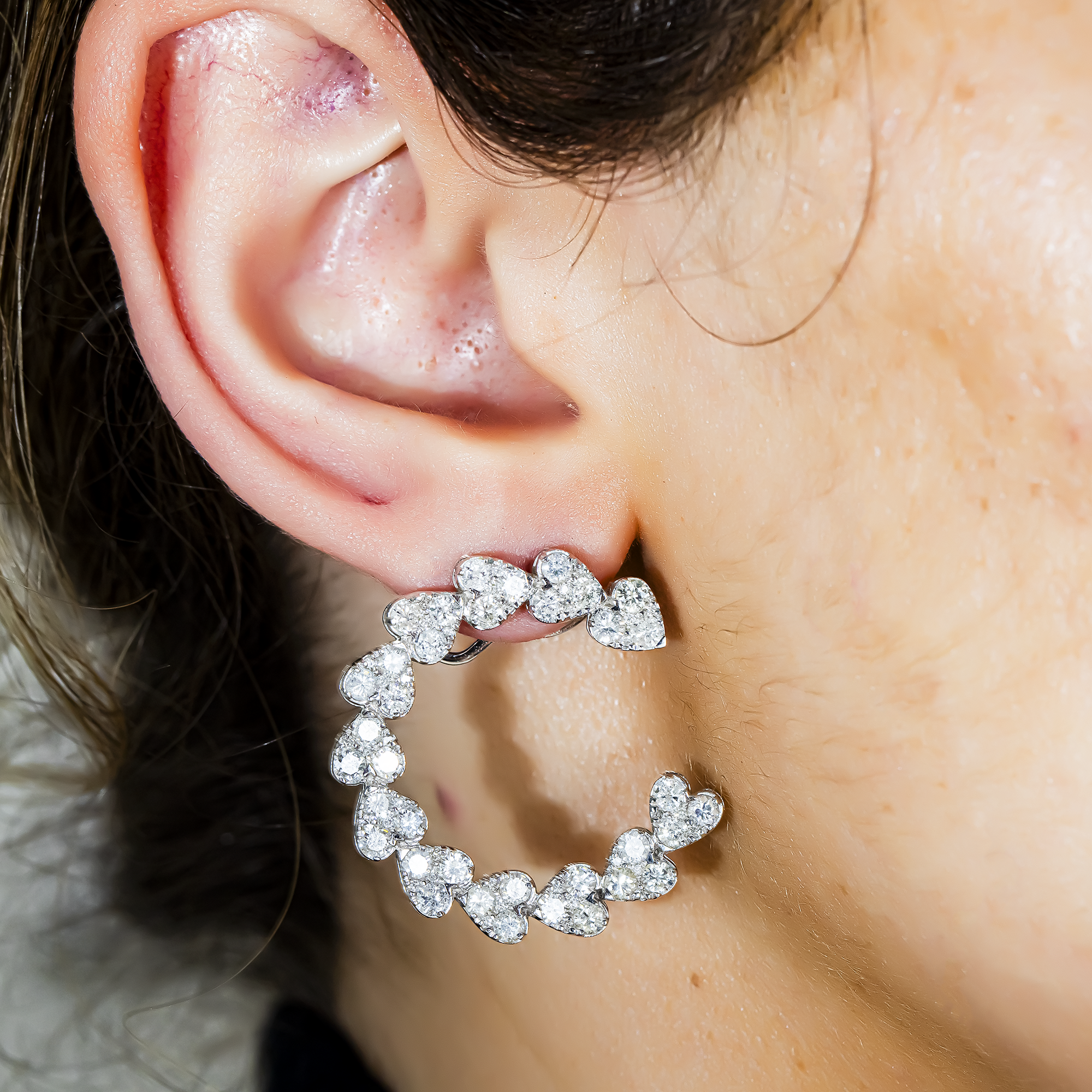 14K White Gold Round Diamond Open Hoop Heart Earrings 4.95ctw