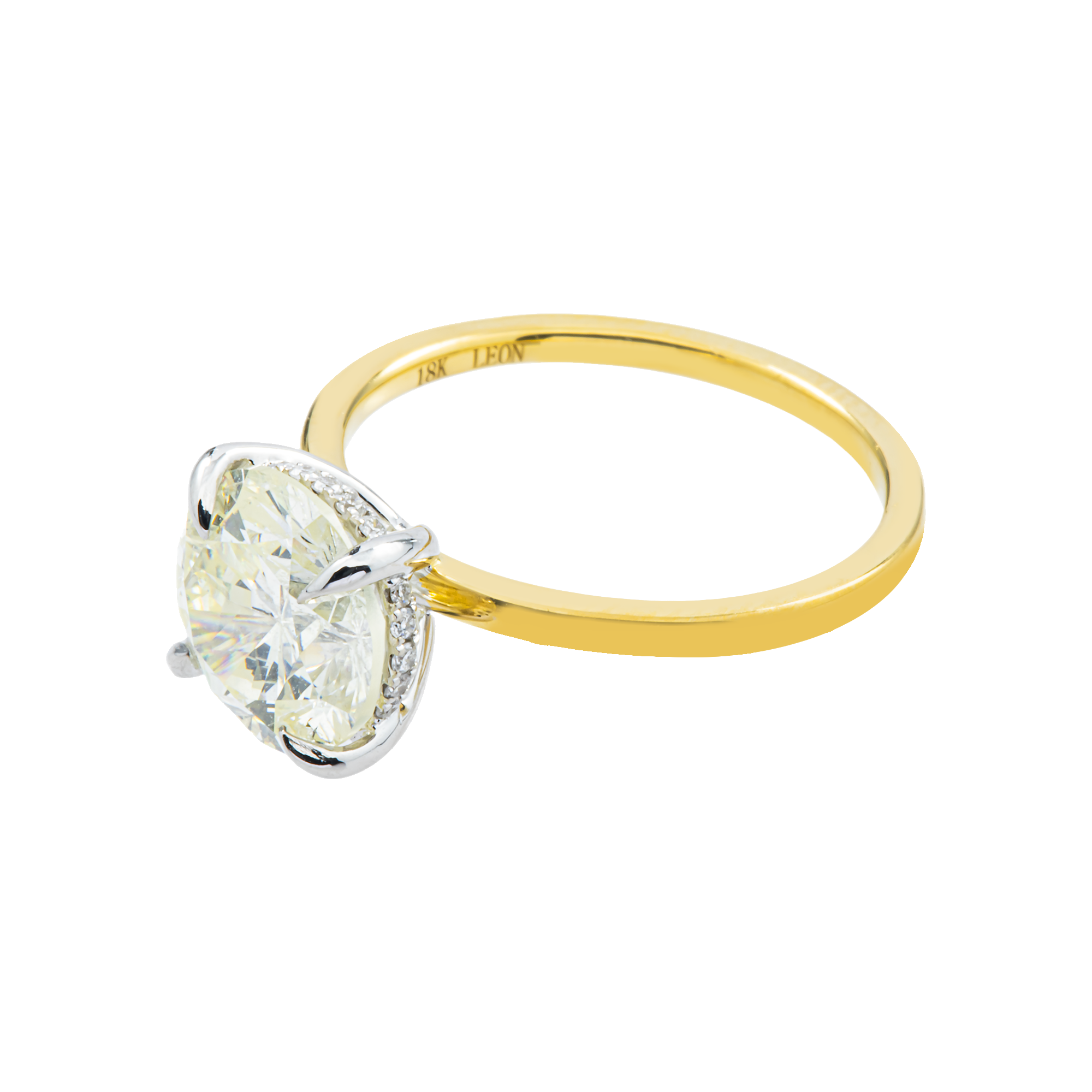 18K Yellow Gold 3.0ct Round Diamond Engagement Ring 3.08ct
