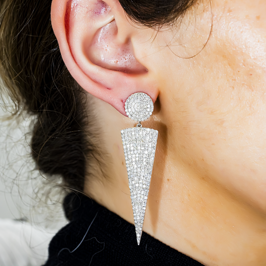14K White Gold Pave Set Round Diamond Drop Earrings 5.37ctw