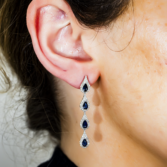 14K White Gold Sapphire & Round Diamond Drop Earrings 2.62ctw