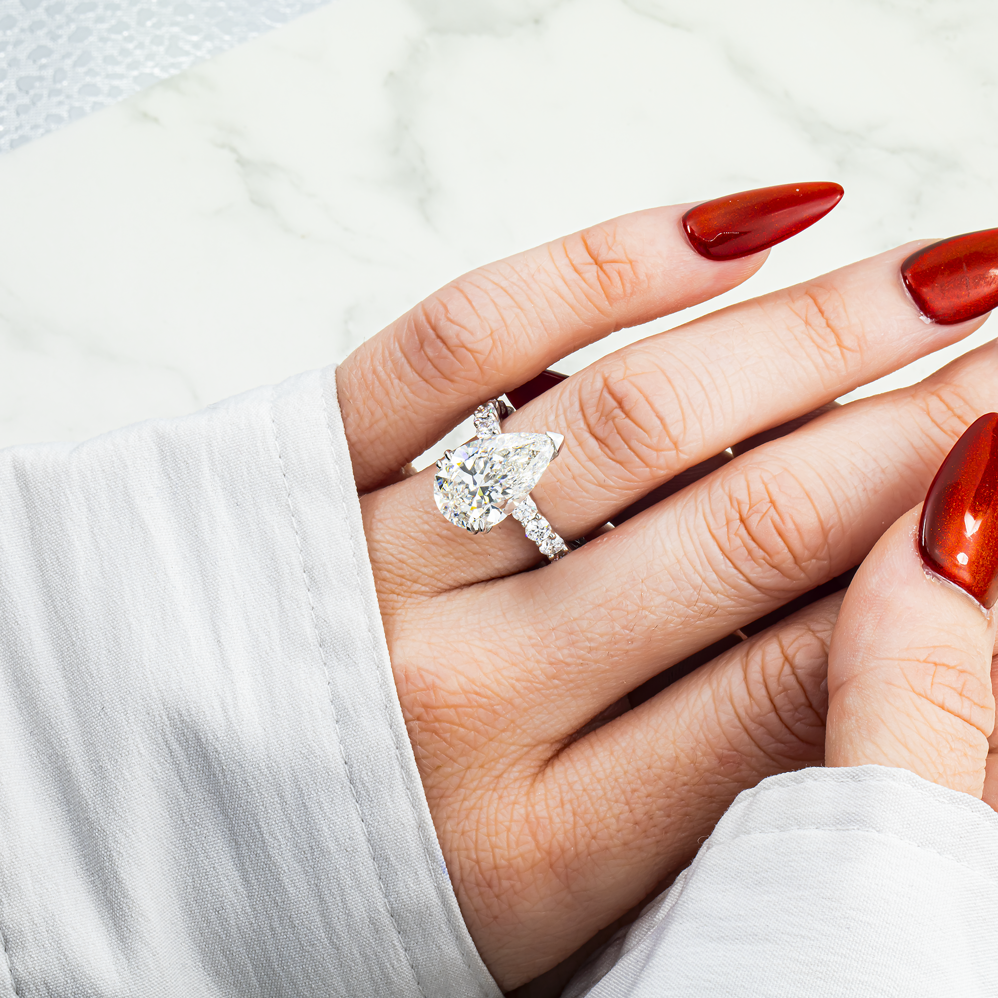 18K White Gold 6.05ct Pear Cut Diamond Engagement Ring 8.05ctw