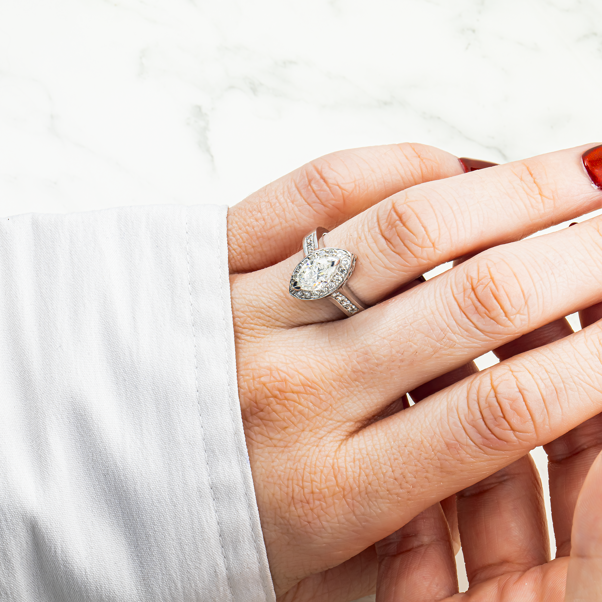 14K White Gold Marquise Cut Diamond Engagement Ring 1.98ct