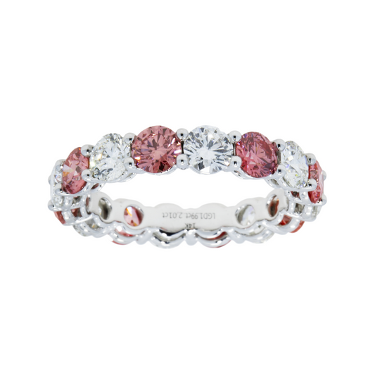 14K White Gold Round Cut Fancy Pink & Diamond Eternity Ring 4.01Ct Rings