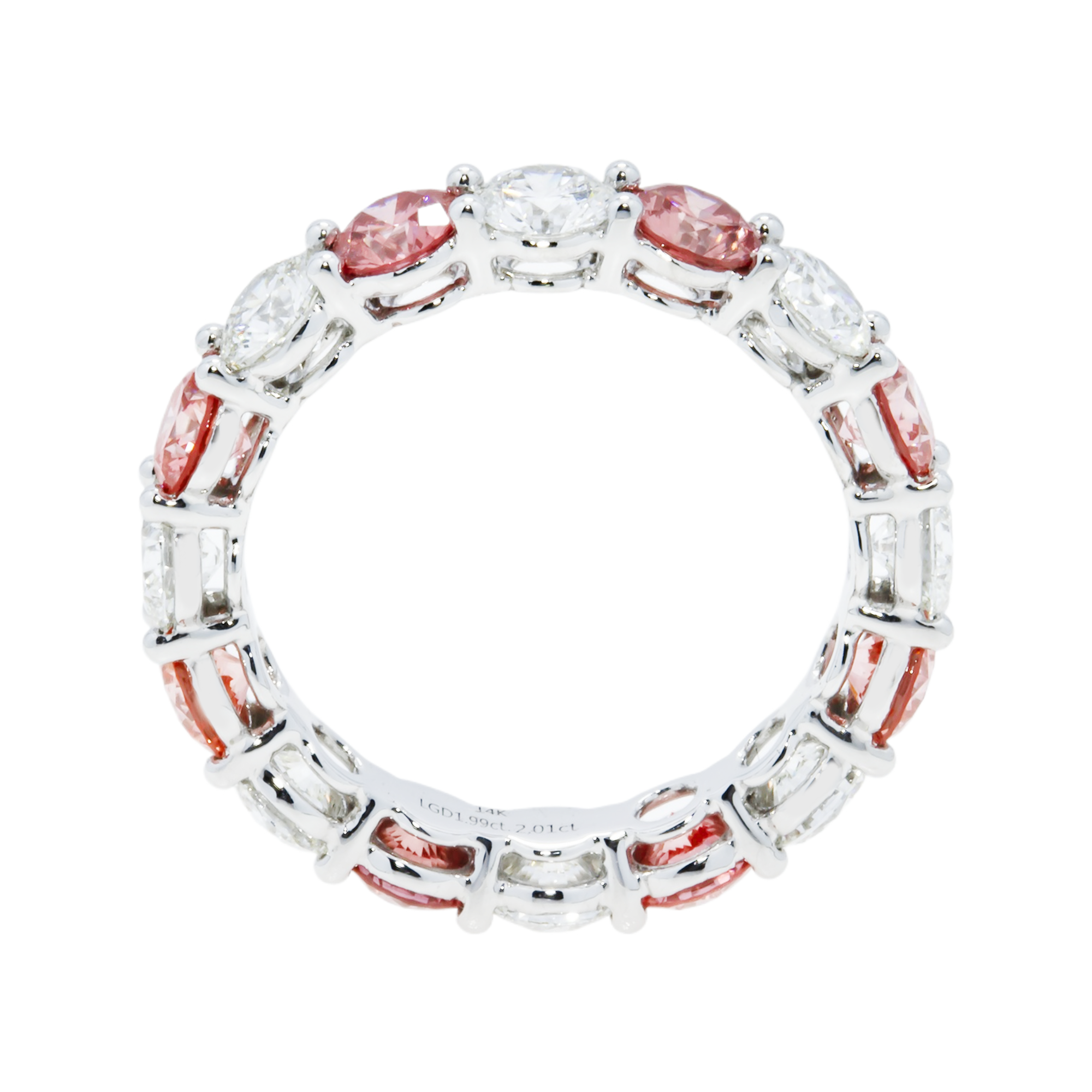 14K White Gold Round Cut Fancy Pink & Diamond Eternity Ring 4.01Ct Rings