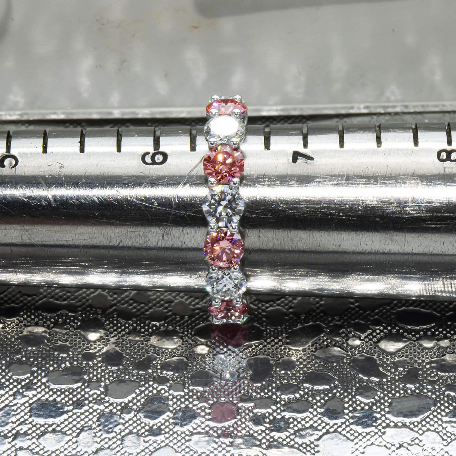 14K White Gold Round Cut Fancy Pink & Diamond Eternity Ring 4.01Ct Rings