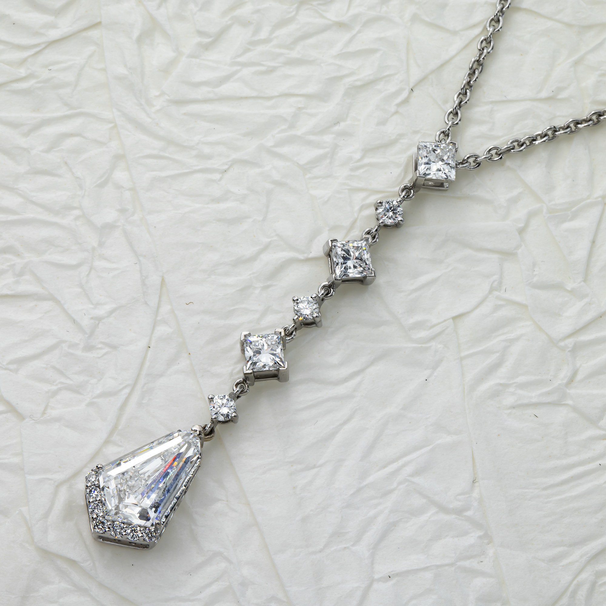 Choose 14K White Gold Kite Princess Cut Diamond Drop Necklace