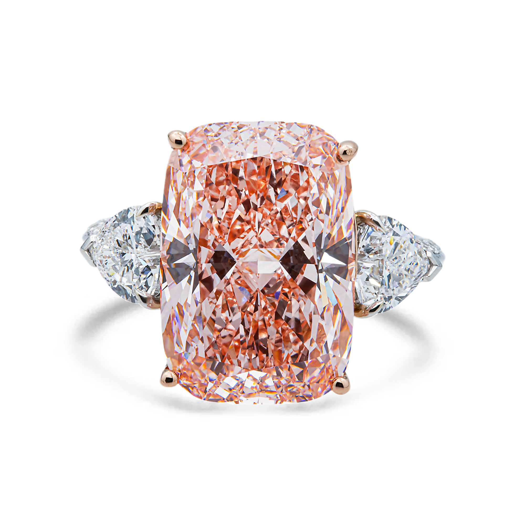 14K White Gold 13.54ct Radiant Fancy Pink & White Diamond Ring 15.65ctw