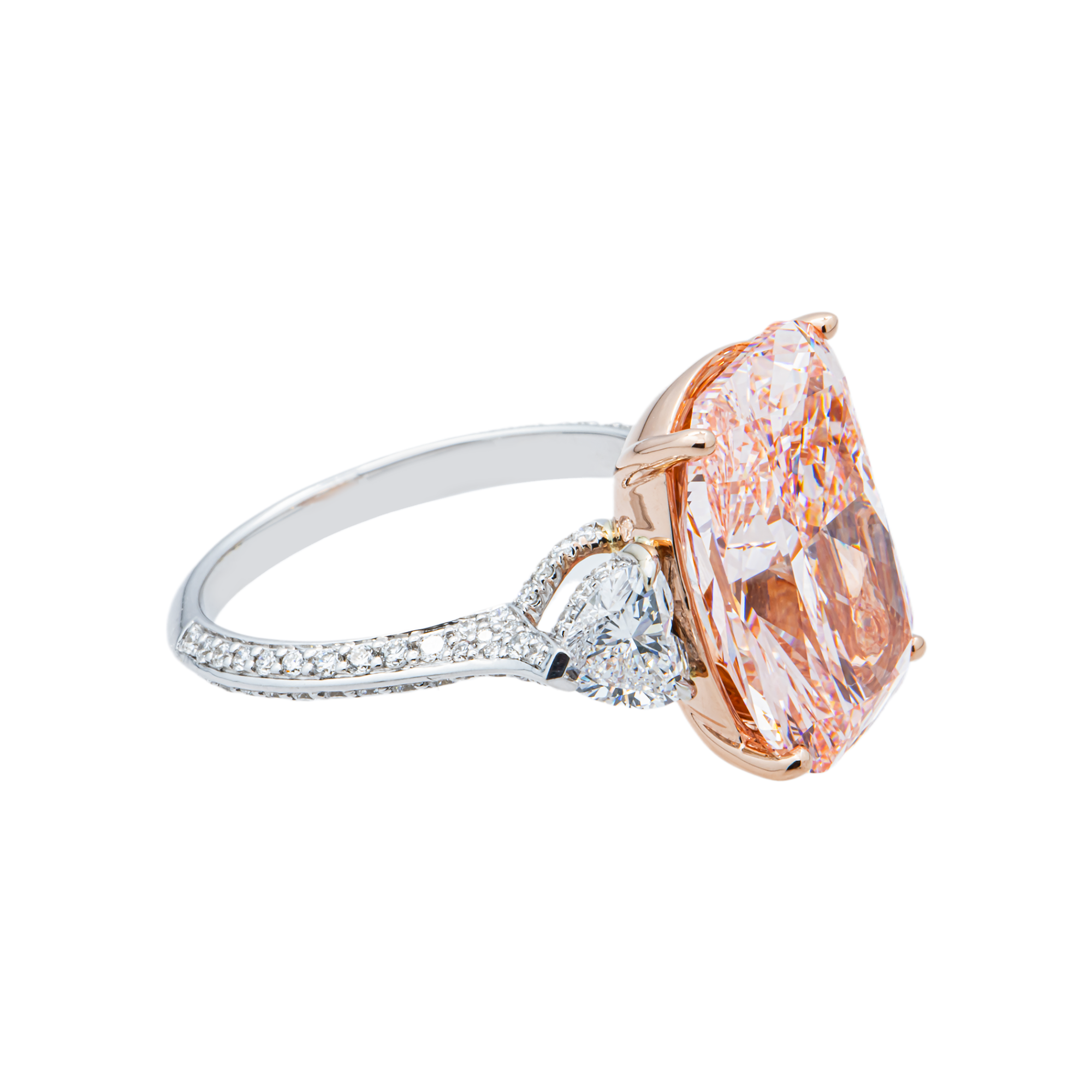 14K White Gold 13.54ct Radiant Fancy Pink & White Diamond Ring 15.65ctw