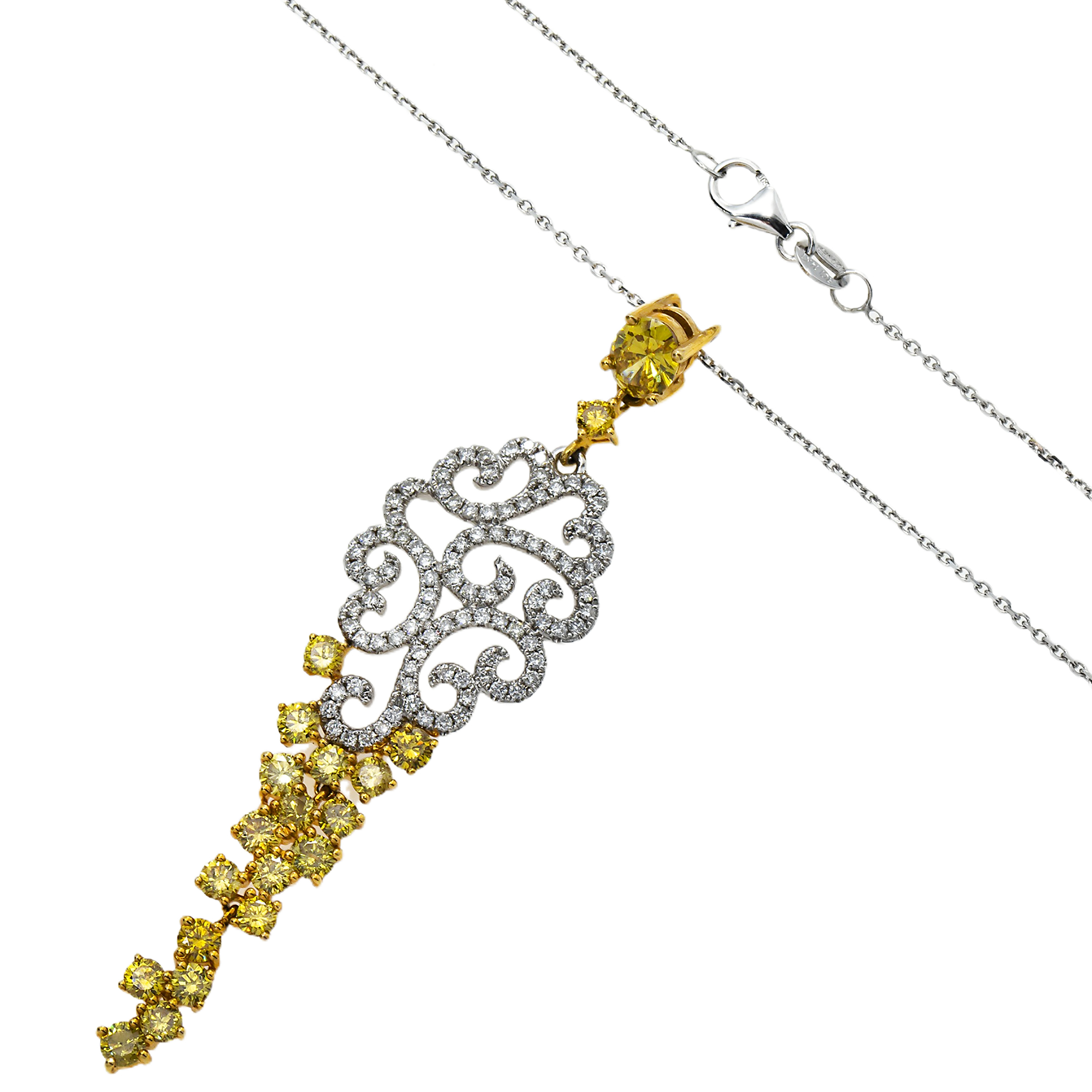 14K Two Tone Round Cut White & Fancy Yellow Diamond Pendant Necklace 2.78Ct Necklace