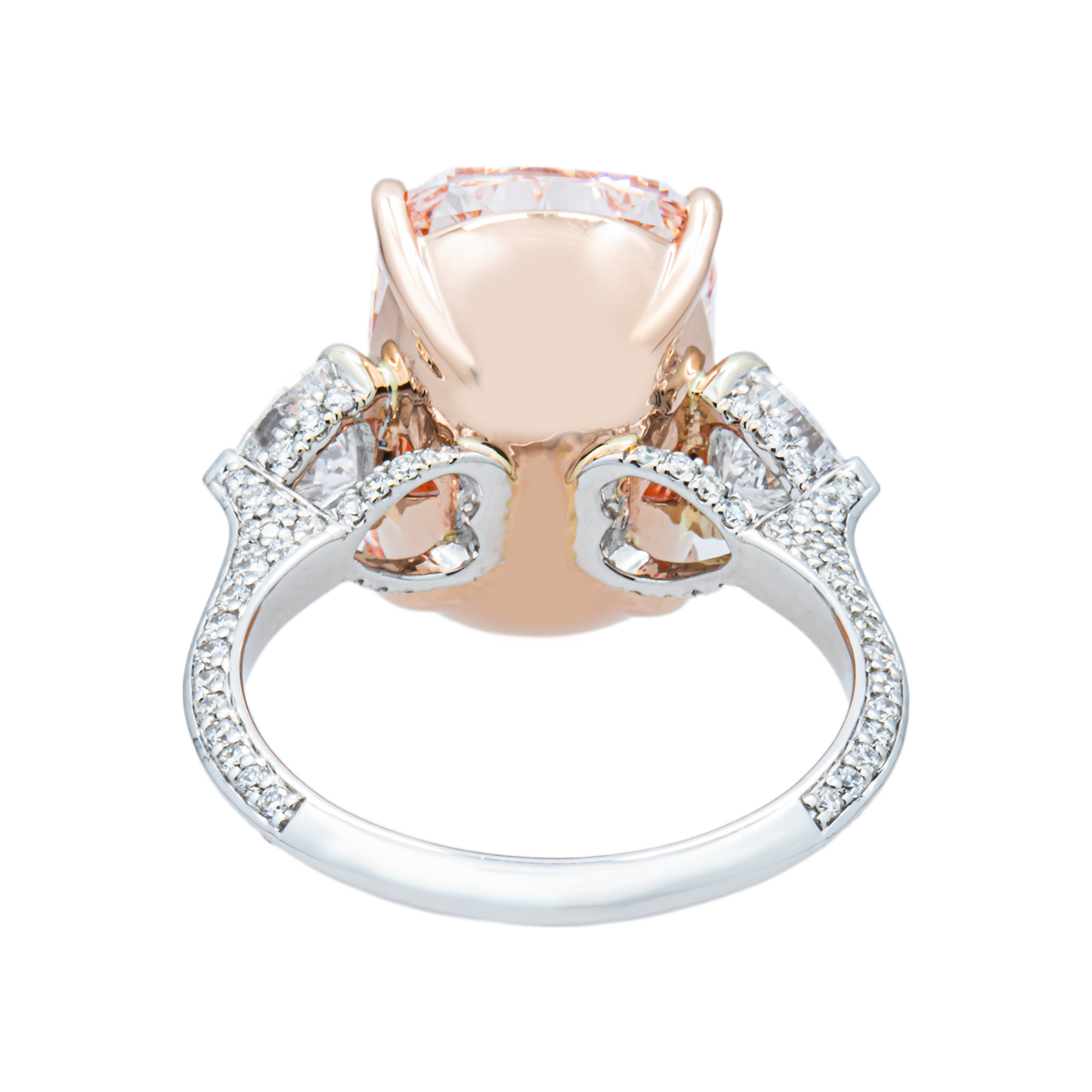 14K White Gold 13.54ct Radiant Fancy Pink & White Diamond Ring 15.65ctw