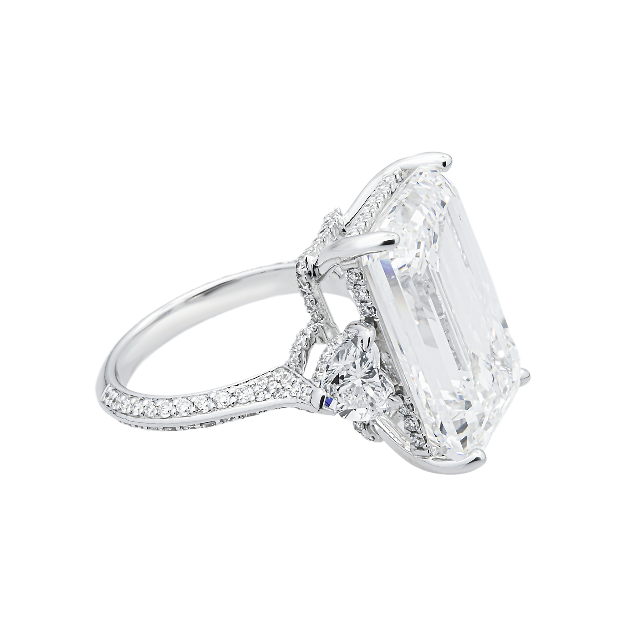 14K White Gold 18.97ct Emerald Diamond Engagement Ring 21.45ctw