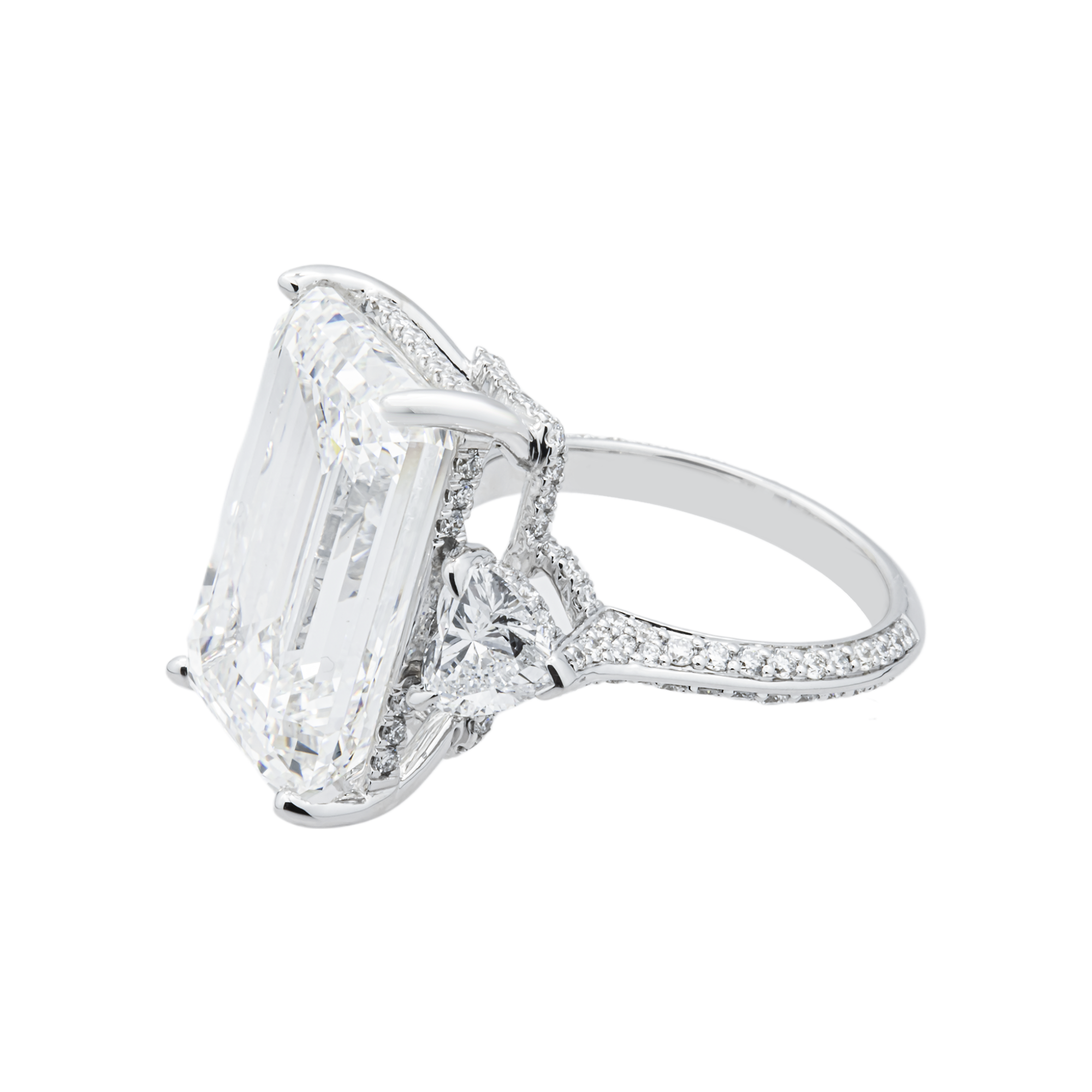 14K White Gold 18.97ct Emerald Diamond Engagement Ring 21.45ctw