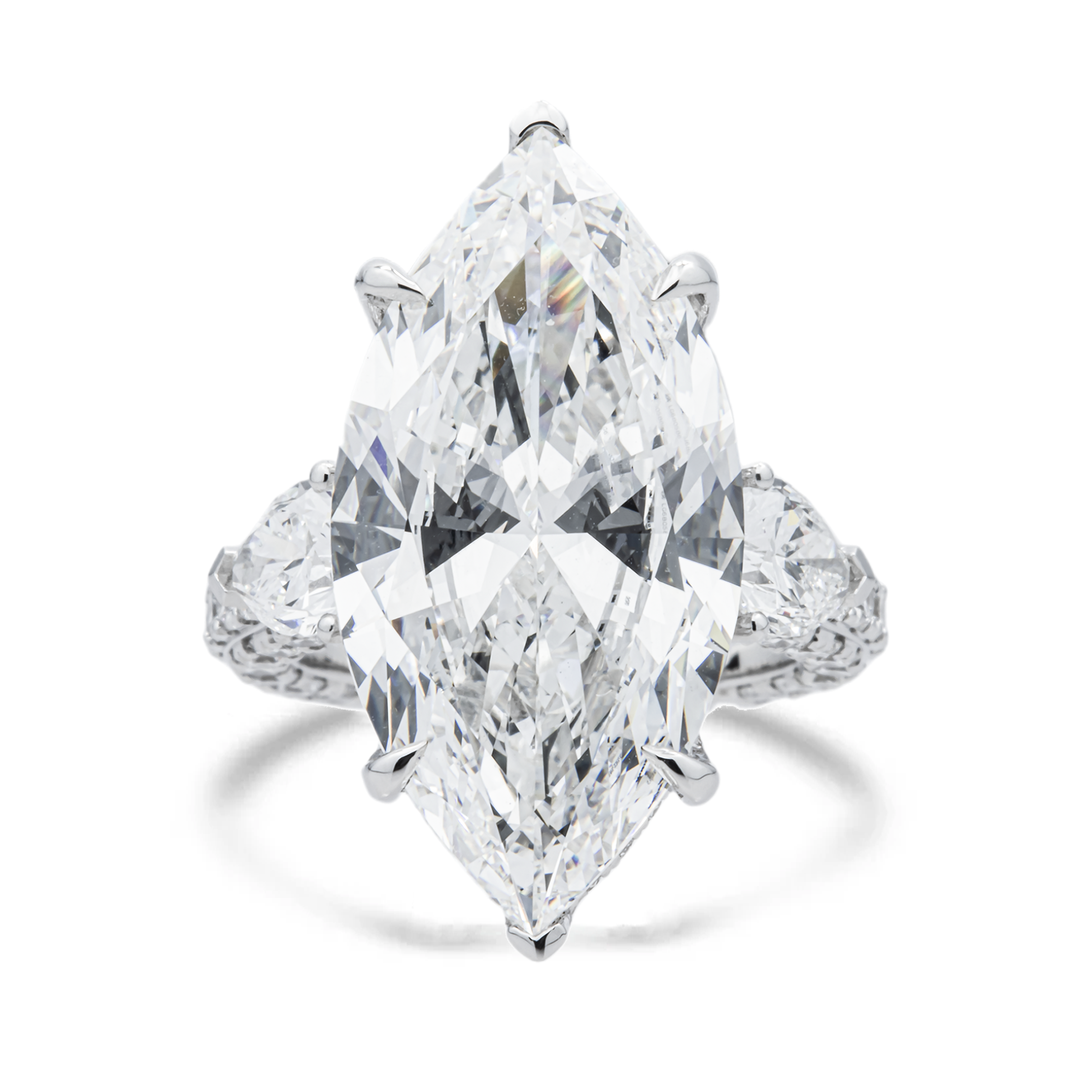 14K White Gold 14.08ct Marquise Diamond Engagement Ring 18.08ctw