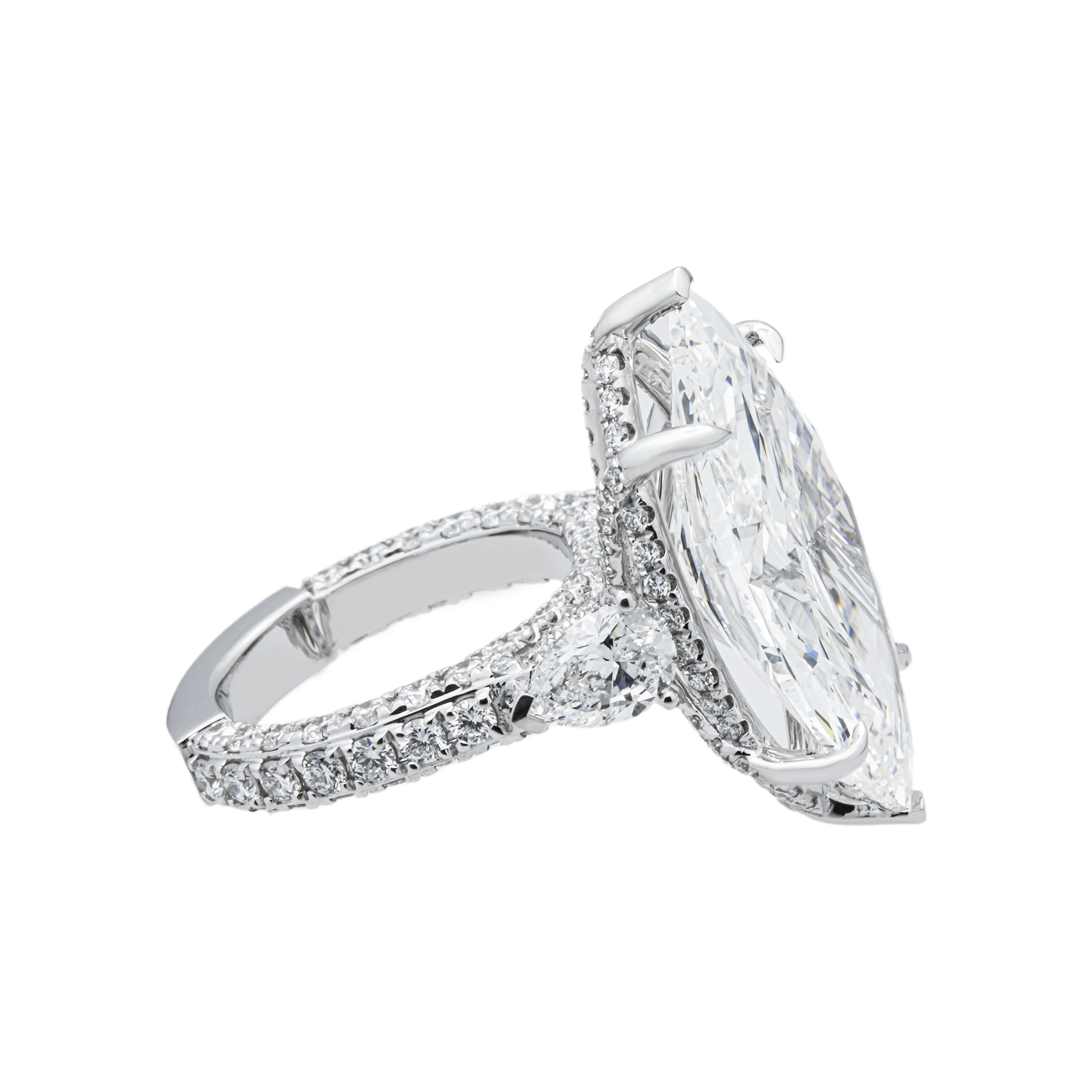 14K White Gold 14.08ct Marquise Diamond Engagement Ring 18.08ctw