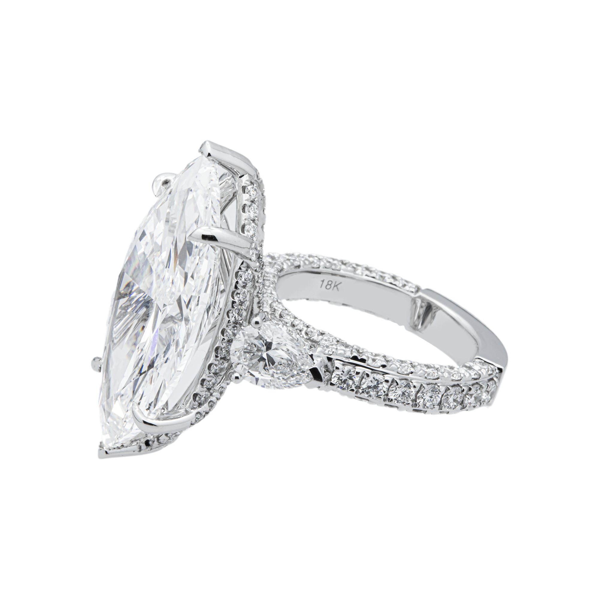 14K White Gold 14.08ct Marquise Diamond Engagement Ring 18.08ctw