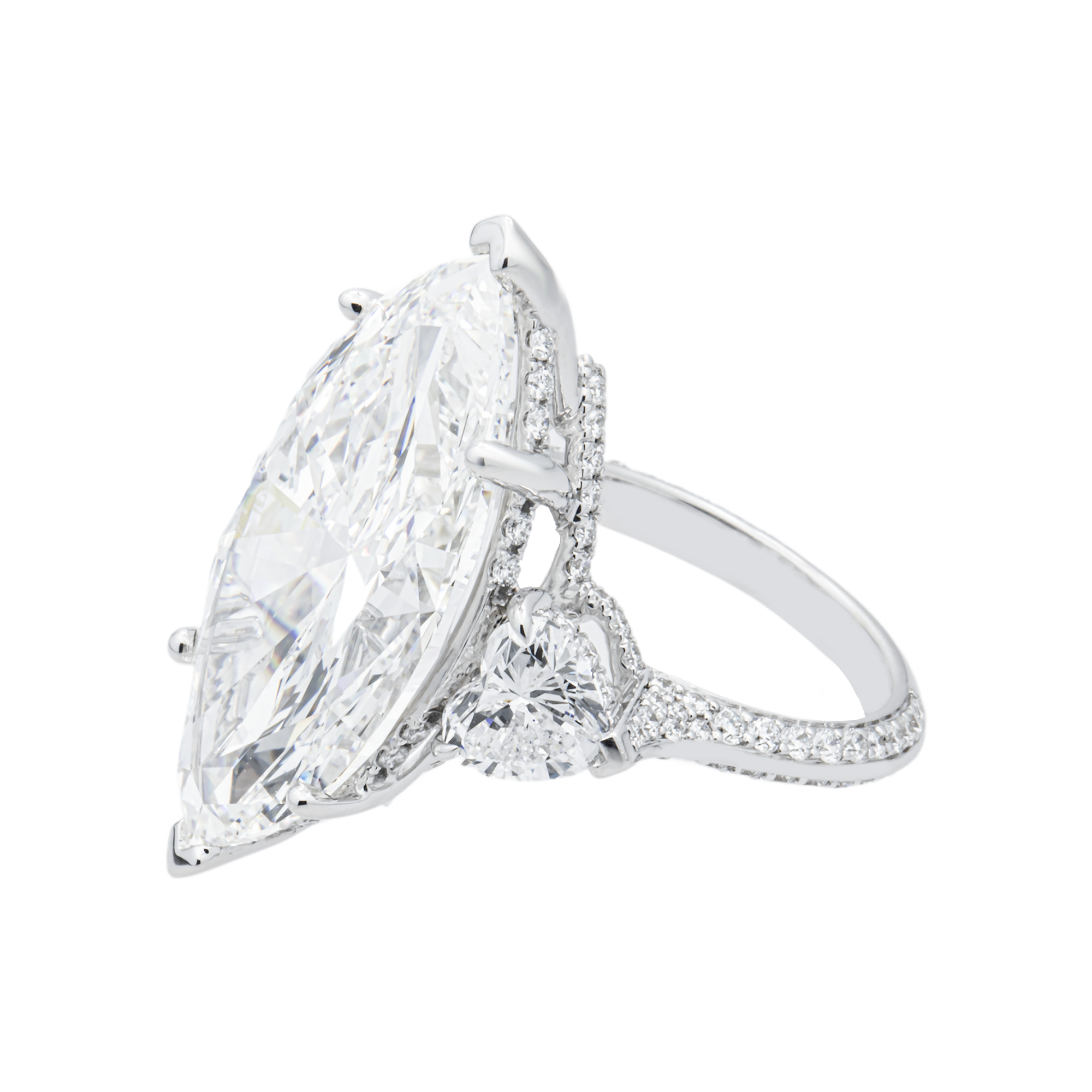 14K White Gold 14.53ct Marquise Diamond Engagement Ring 16.96ctw