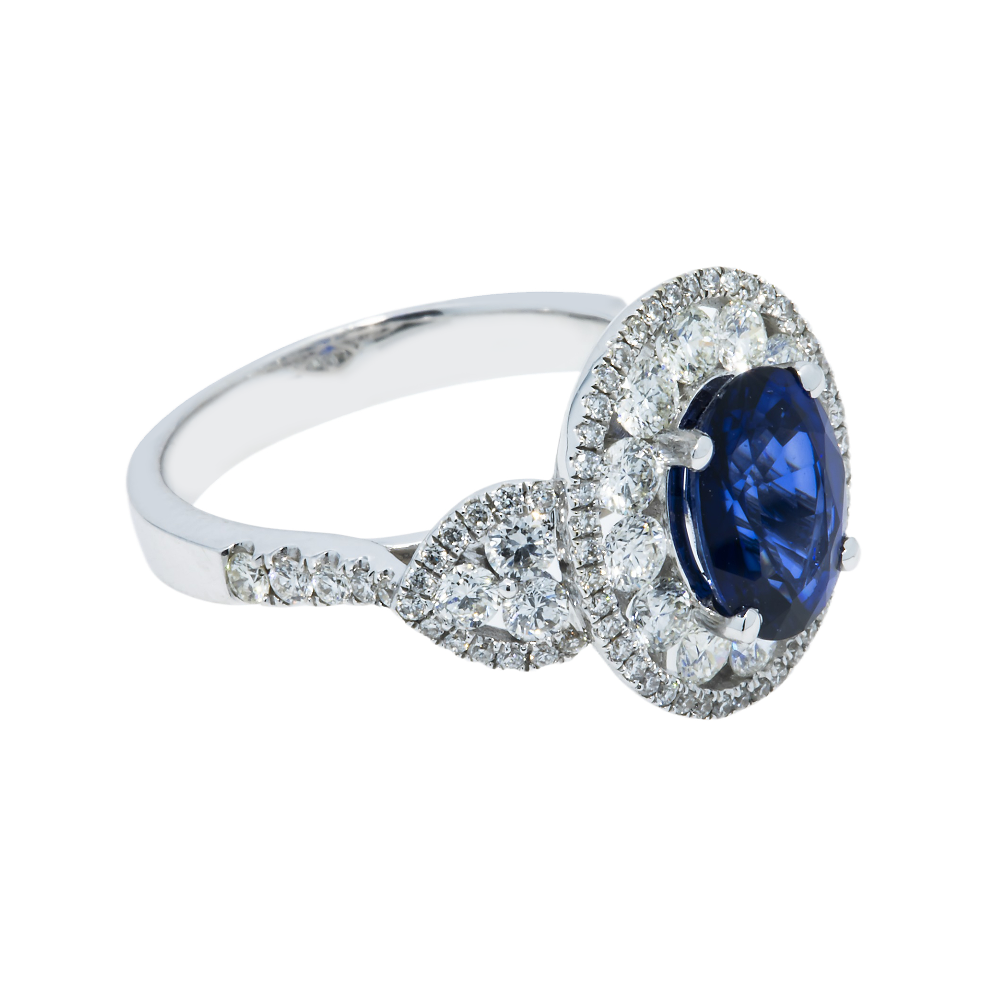 18K White Gold 2.18Ct Oval Cut Sapphire Gemstone & Diamond Ring 3.64Ctw Bridal