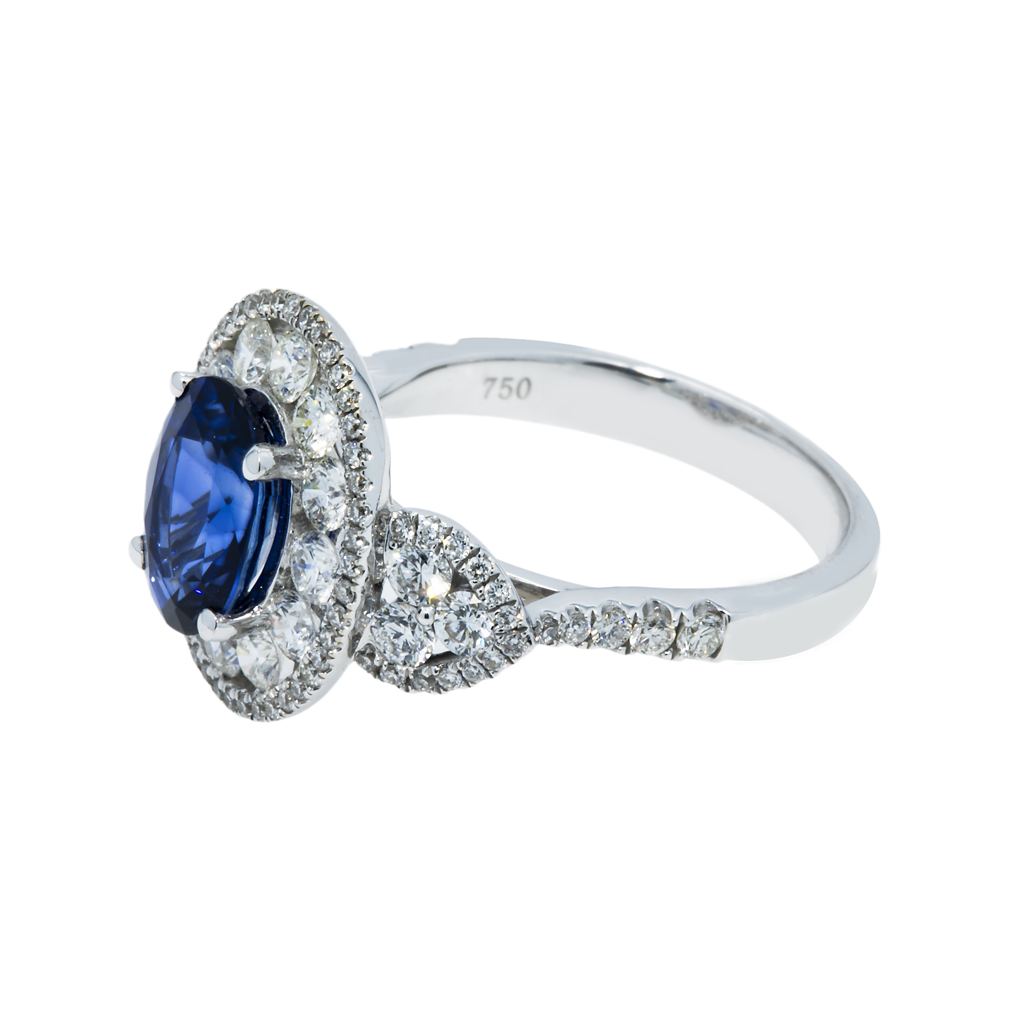 18K White Gold 2.18Ct Oval Cut Sapphire Gemstone & Diamond Ring 3.64Ctw Bridal