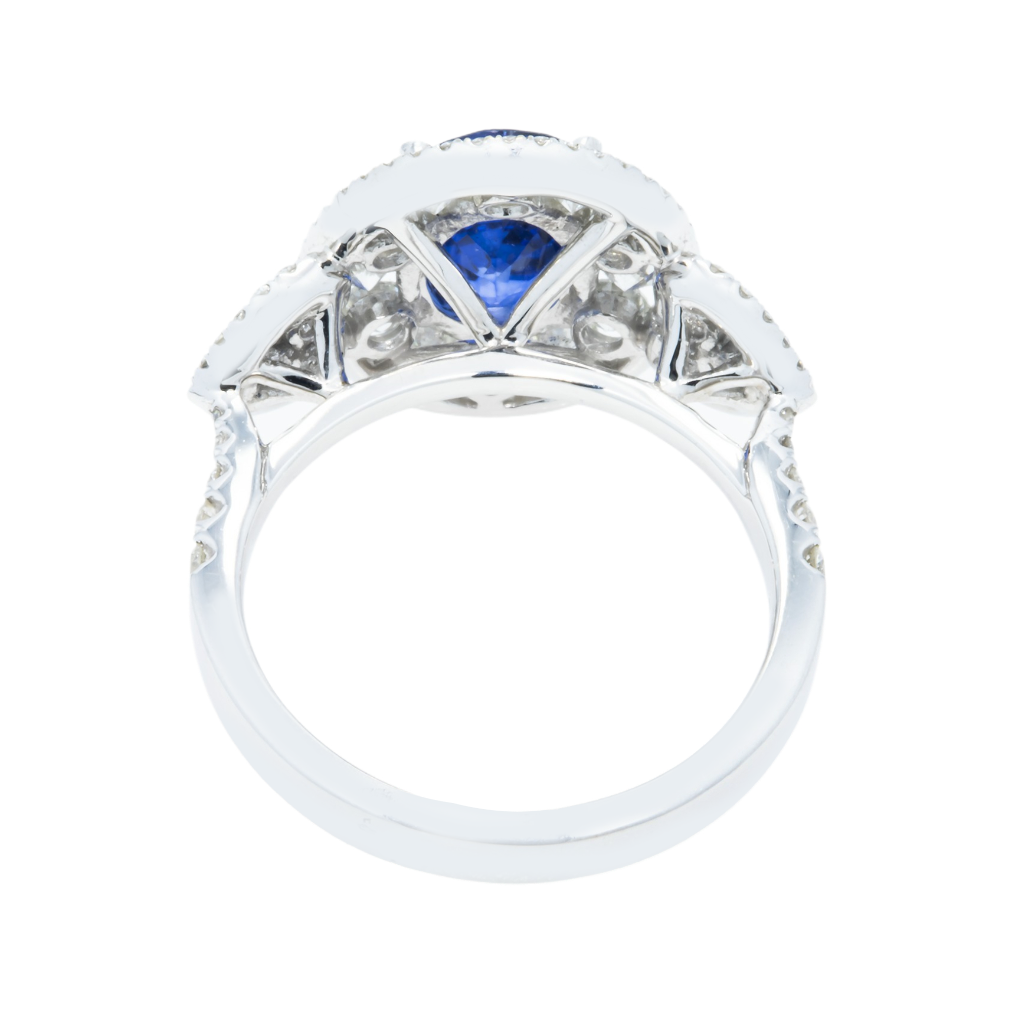 18K White Gold 2.18Ct Oval Cut Sapphire Gemstone & Diamond Ring 3.64Ctw Bridal