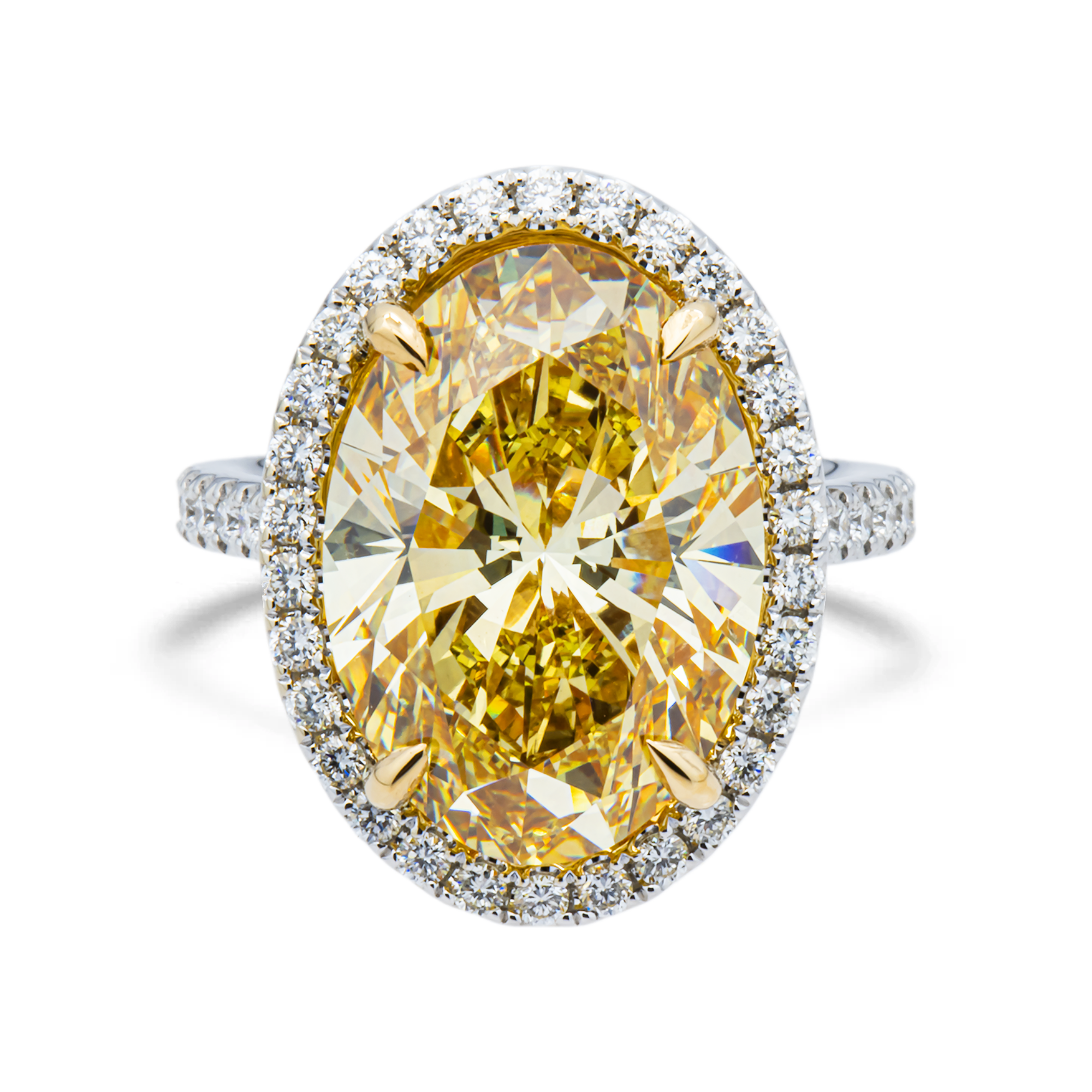 18K White Gold 10.04ct Oval Fancy Yellow Diamond Ring 10.94ctw