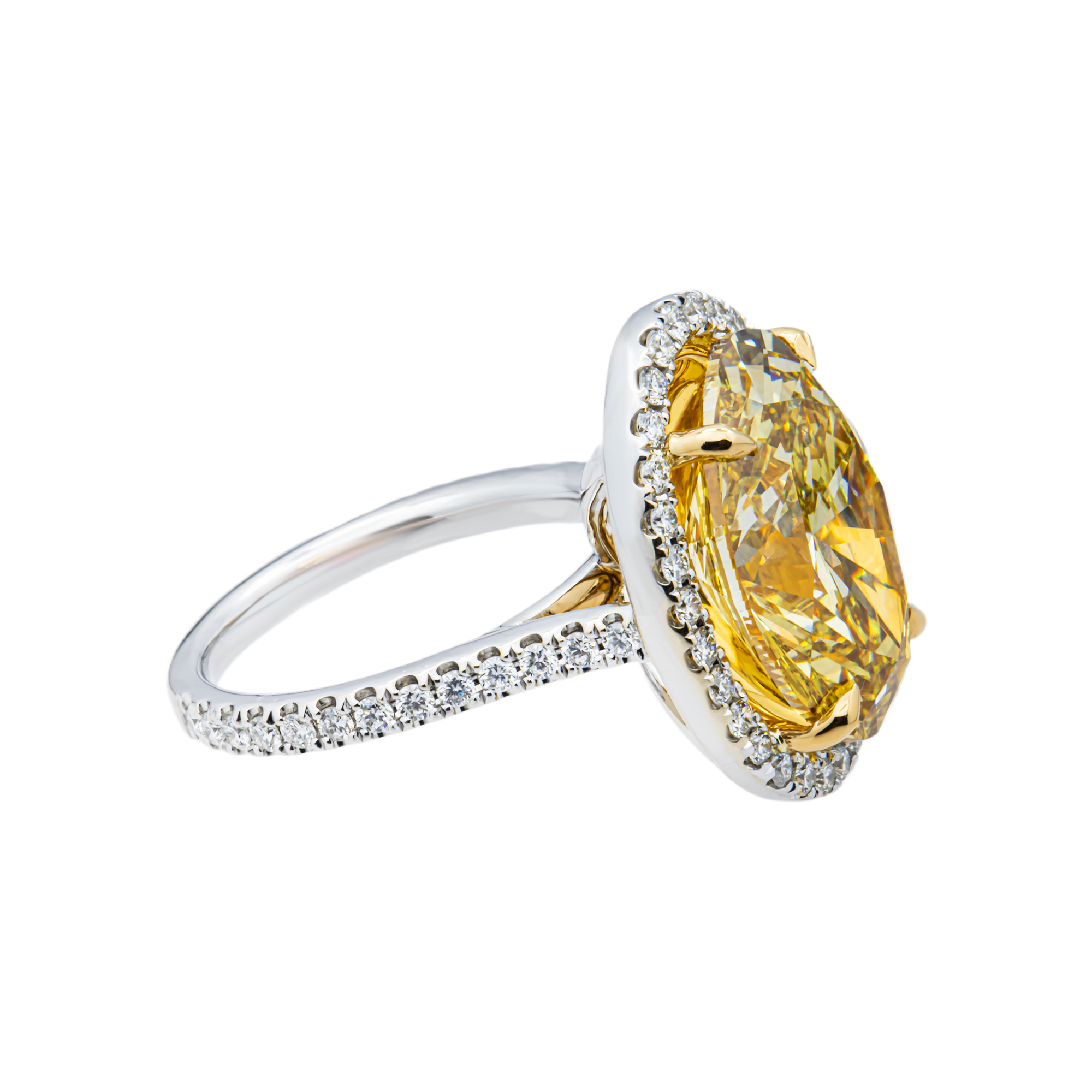 18K White Gold 10.04ct Oval Fancy Yellow Diamond Ring 10.94ctw