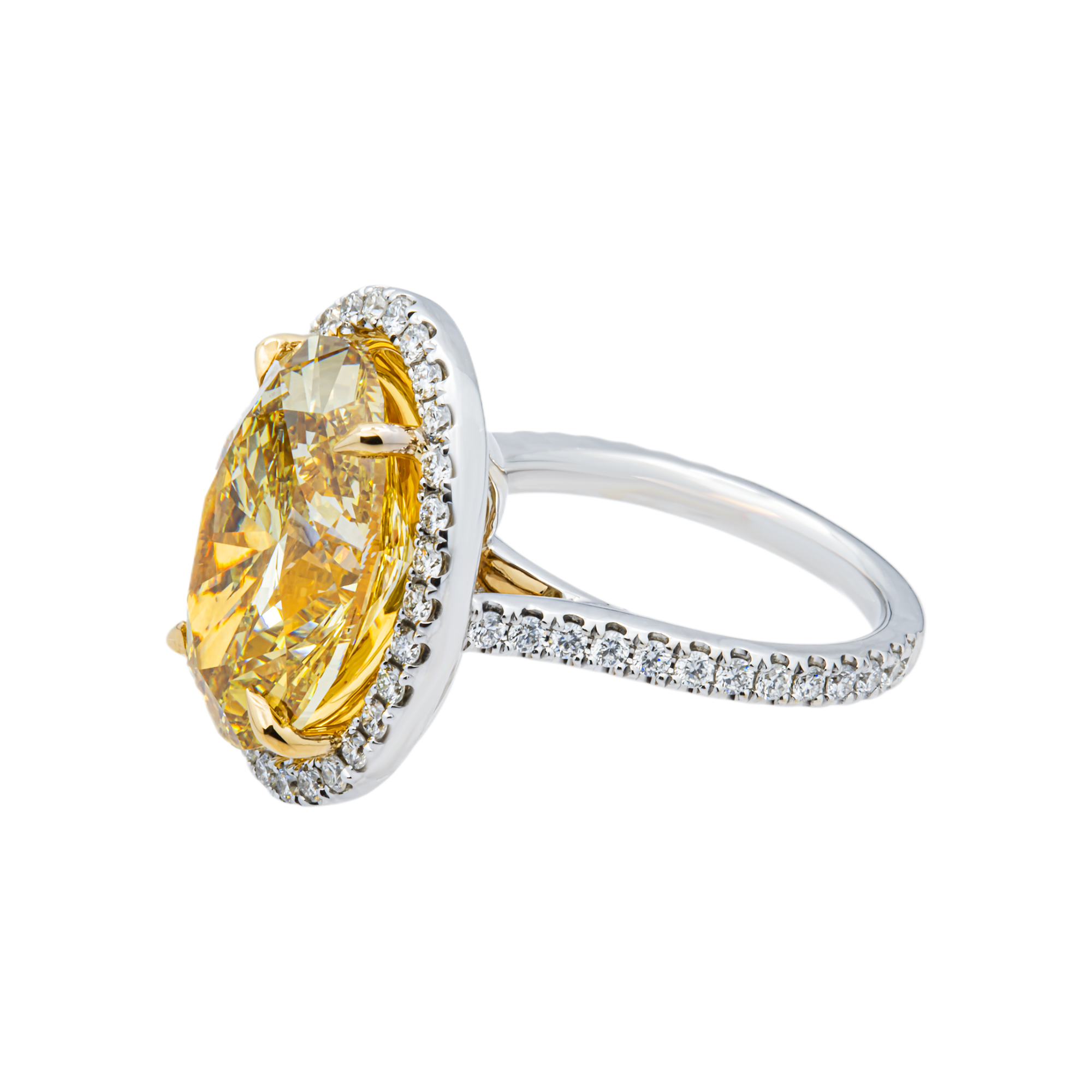 18K White Gold 10.04ct Oval Fancy Yellow Diamond Ring 10.94ctw