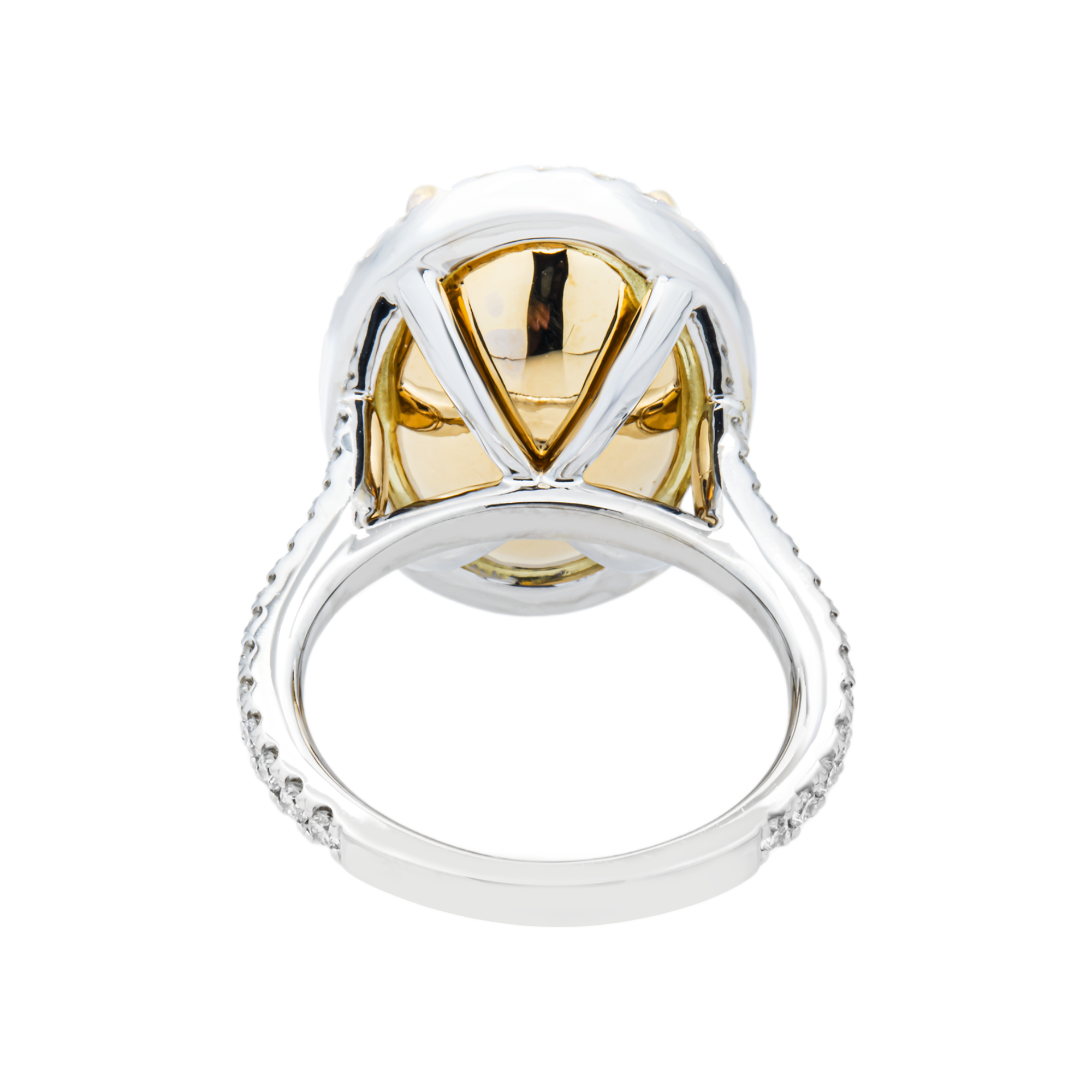 18K White Gold 10.04ct Oval Fancy Yellow Diamond Ring 10.94ctw