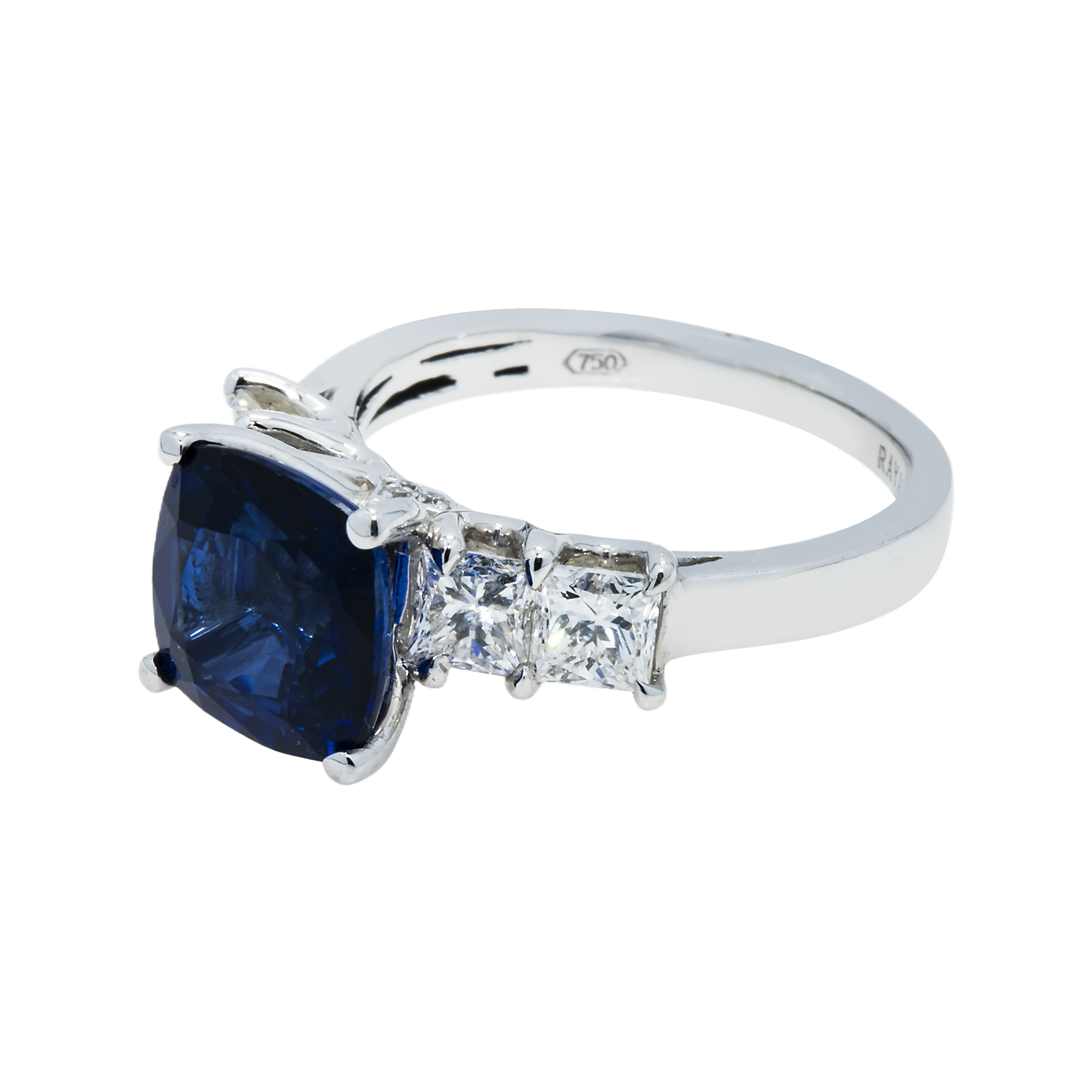 18K White Gold 4.0Ct Cushion Cut Sapphire Gemstone Ring 5.39Ctw Bridal