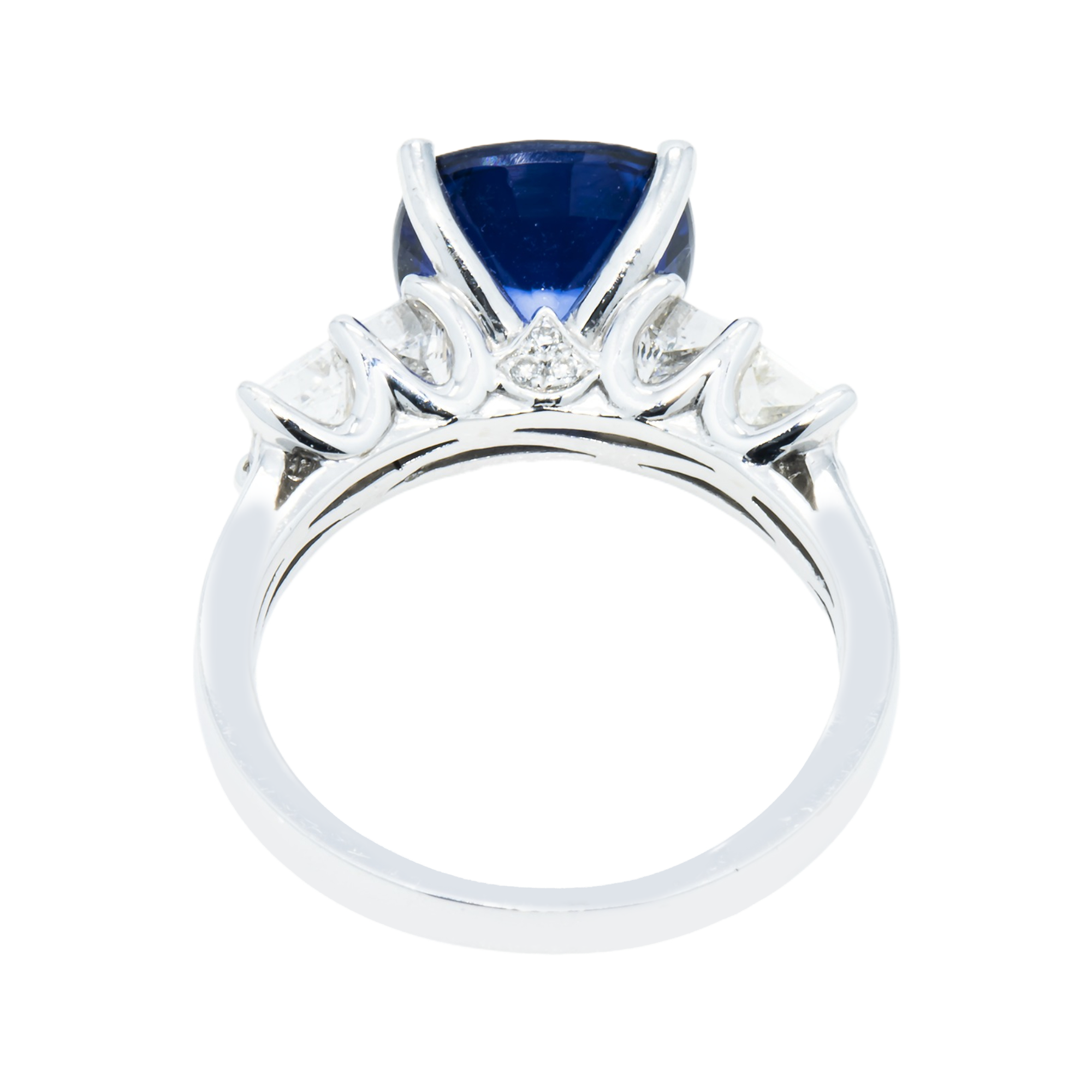 18K White Gold 4.0Ct Cushion Cut Sapphire Gemstone Ring 5.39Ctw Bridal