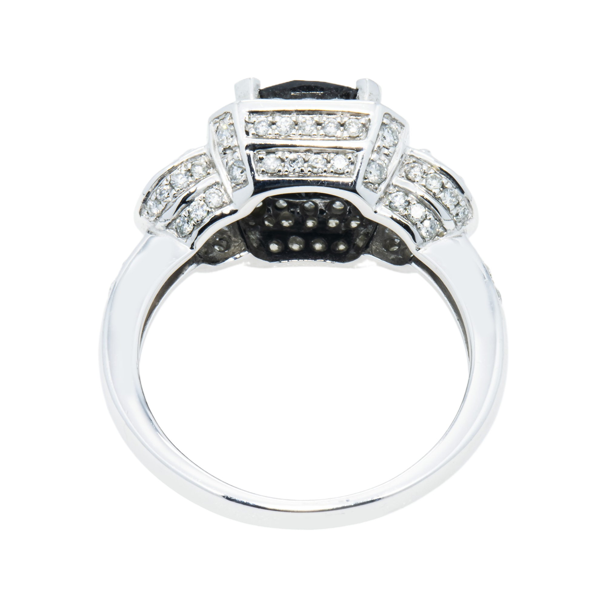 14K White Gold 2.82Ct Round Cut Black Diamond Ring 3.74Ctw Bridal