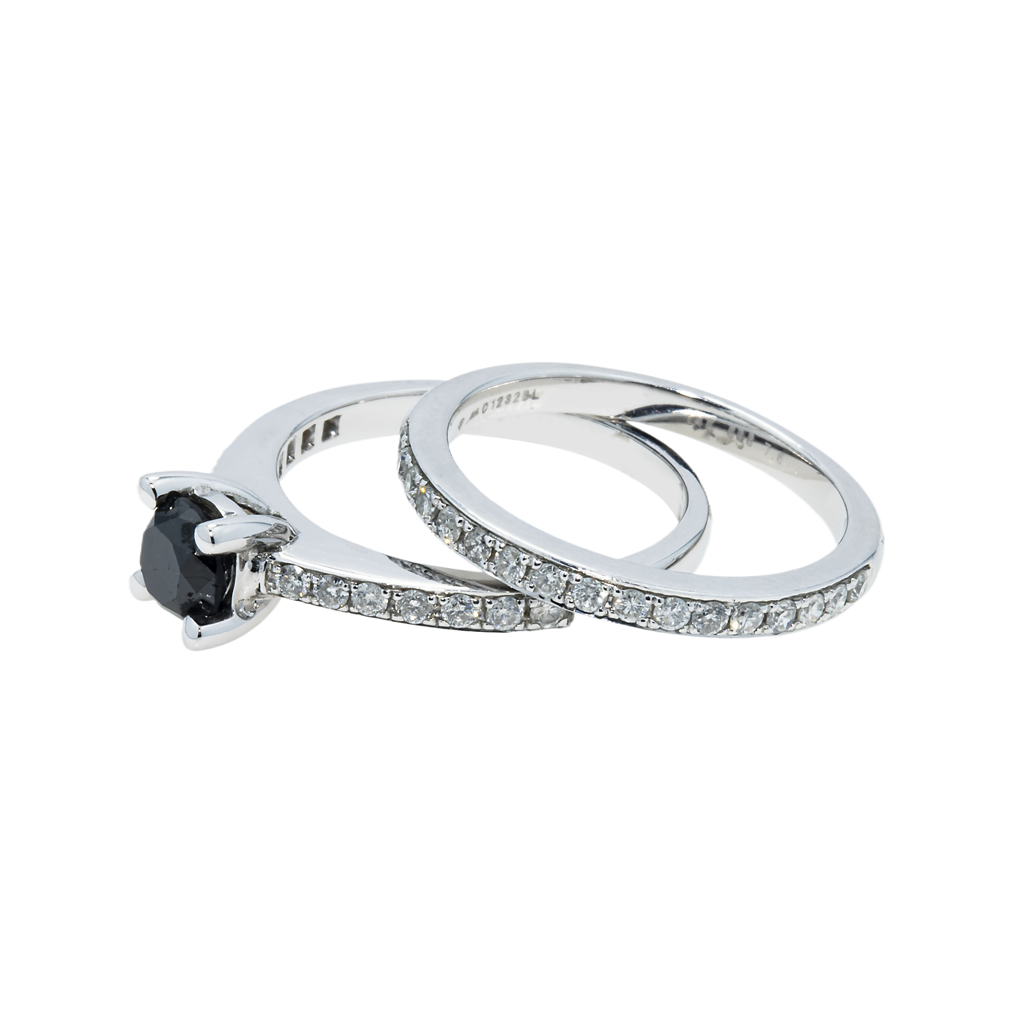 14K White Gold 0.92Ct Roud Cut Black Diamond Ring 1.45Ctw Bridal