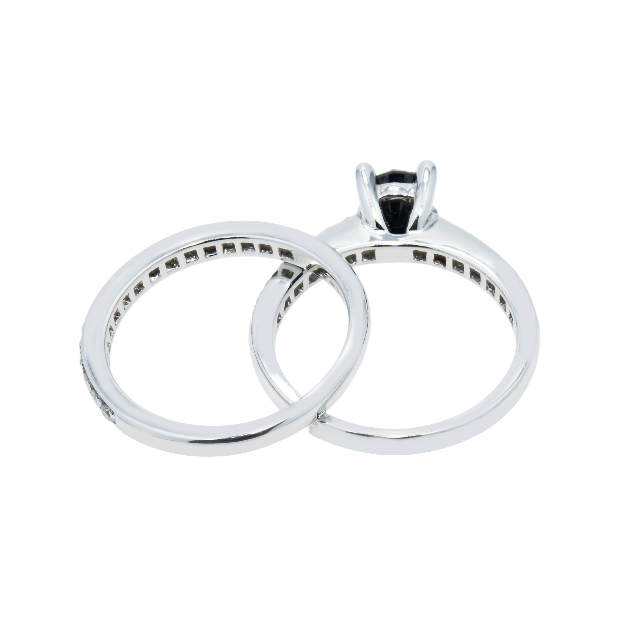 14K White Gold 0.92Ct Roud Cut Black Diamond Ring 1.45Ctw Bridal